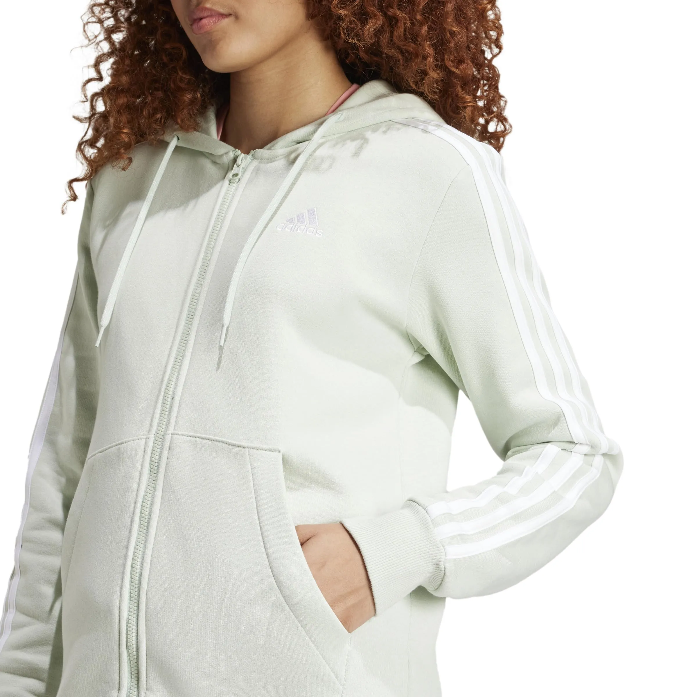 adidas Women's Essentials 3-Stripes Full-Zip Fleece Hoodie - Linen Green, XS - immagine 6
