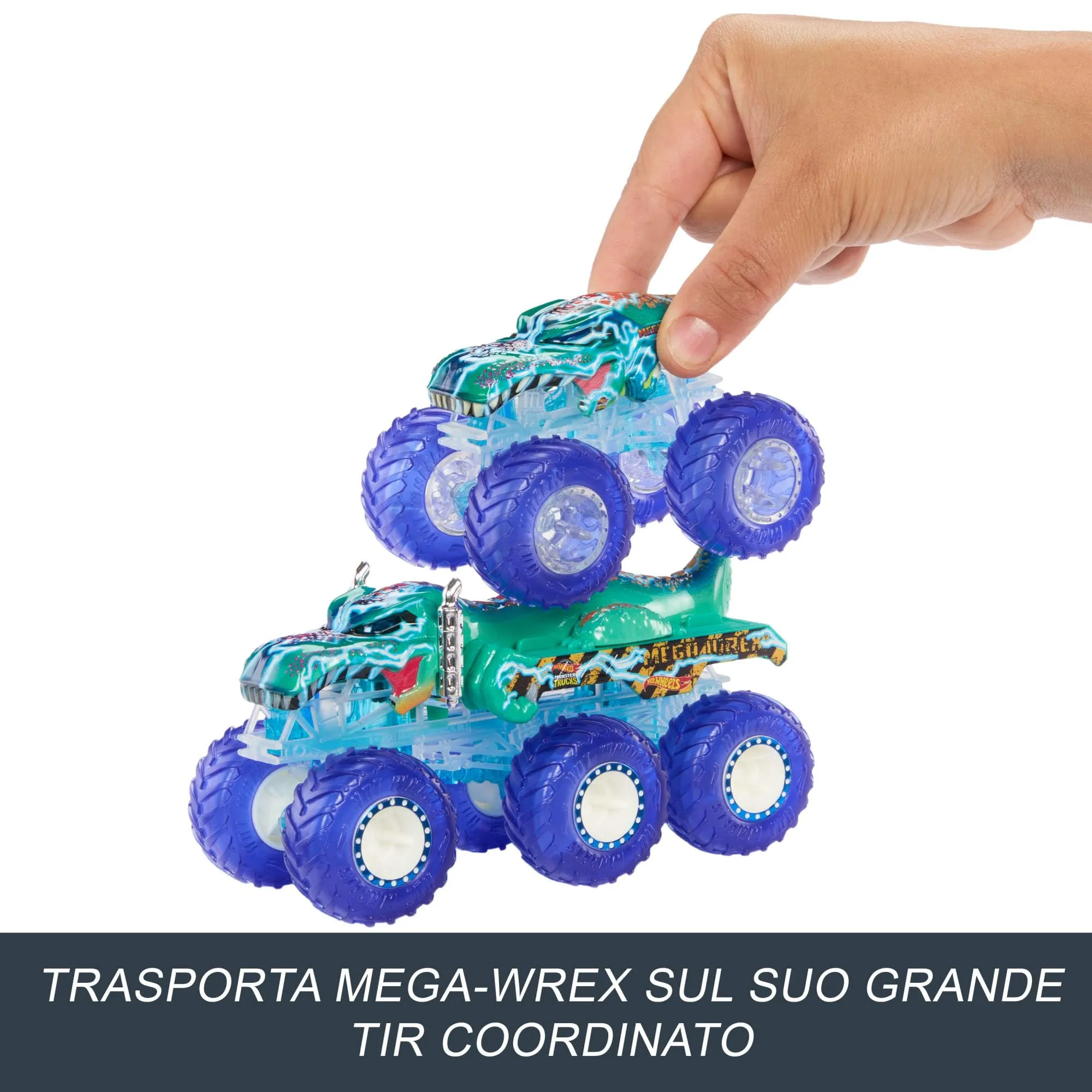 Hot Wheels Monster Trucks Power Smashers Multipack Tiger Shark e Mega-Wrex con Grandi Tir, Scala 1:64, HYJ29 - immagine 5