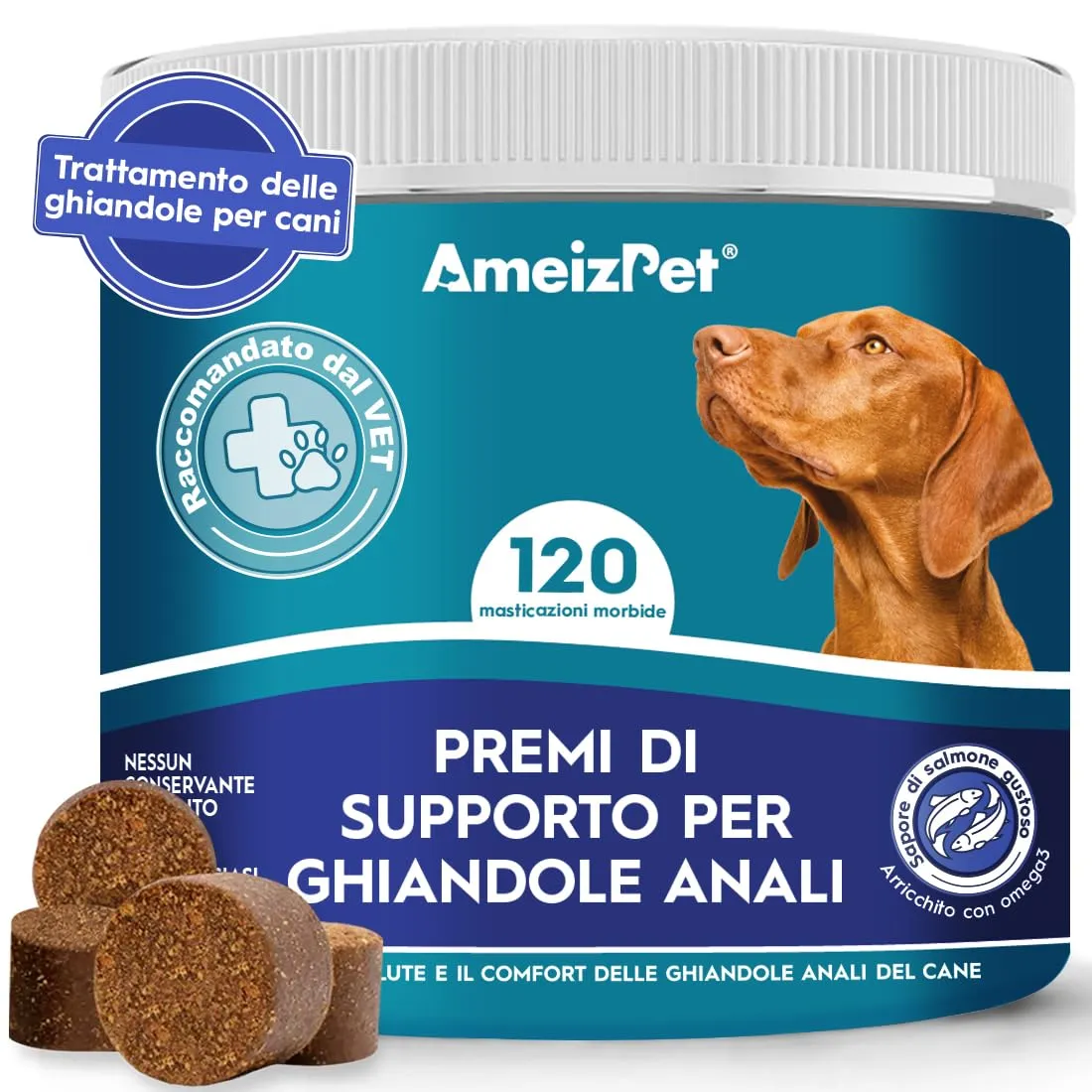 AmeizPet Masticabili Ghiandole Anali per Cani con Fibre, 120 pz - immagine 1