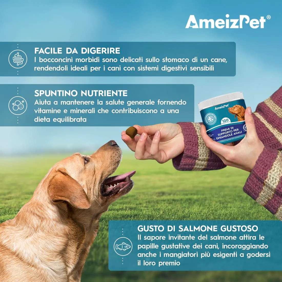 AmeizPet Masticabili Ghiandole Anali per Cani con Fibre, 120 pz - immagine 2