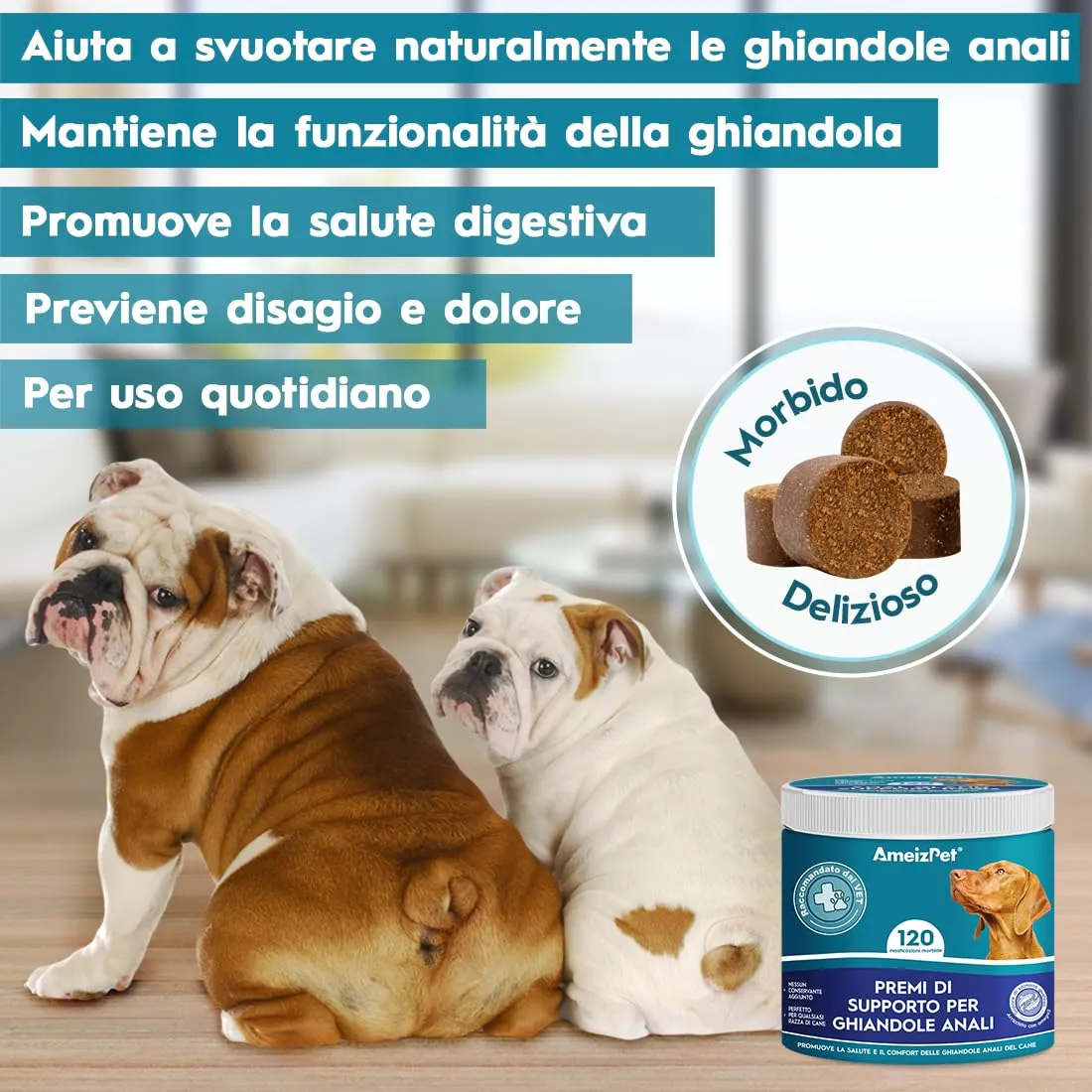 AmeizPet Masticabili Ghiandole Anali per Cani con Fibre, 120 pz - immagine 3