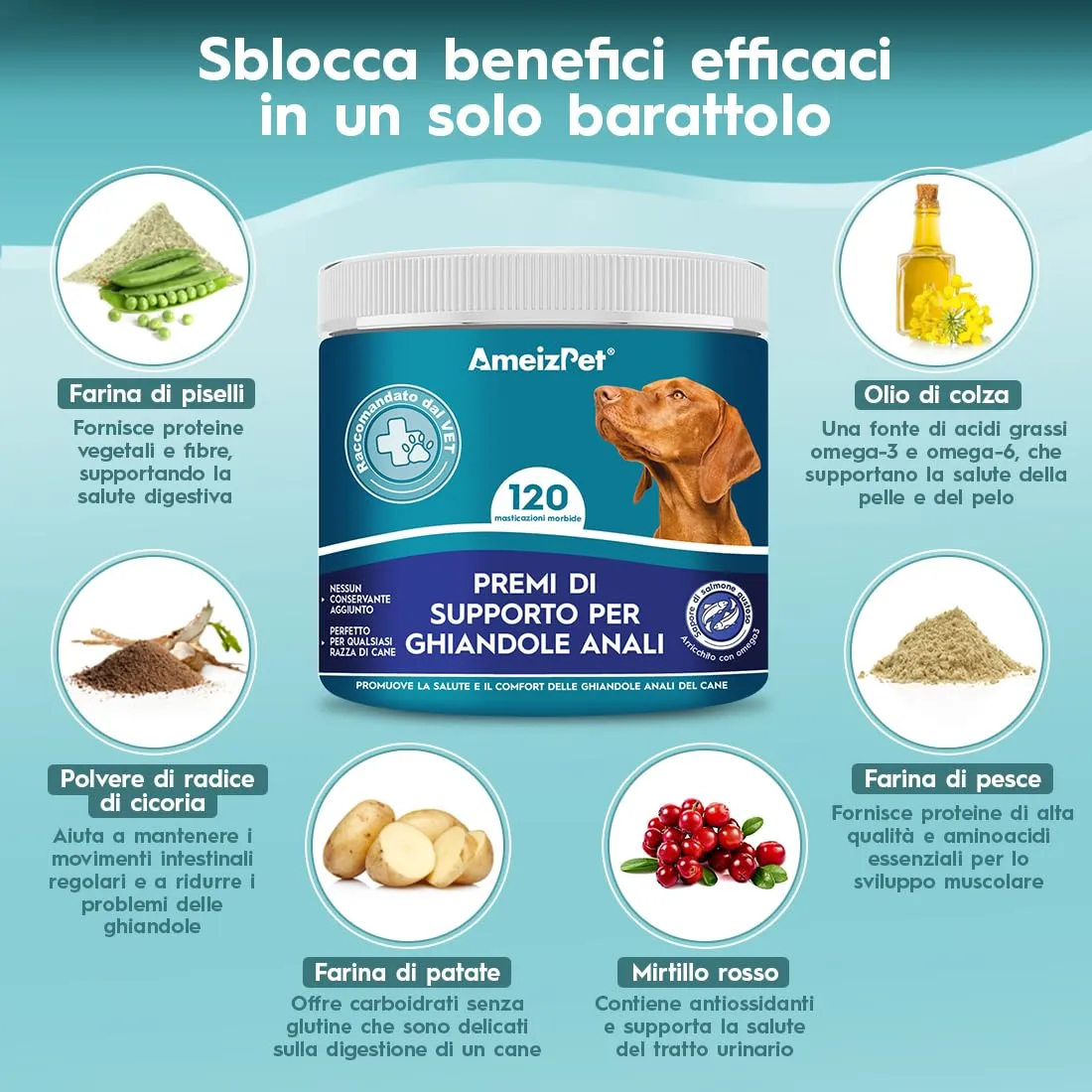 AmeizPet Masticabili Ghiandole Anali per Cani con Fibre, 120 pz - immagine 4