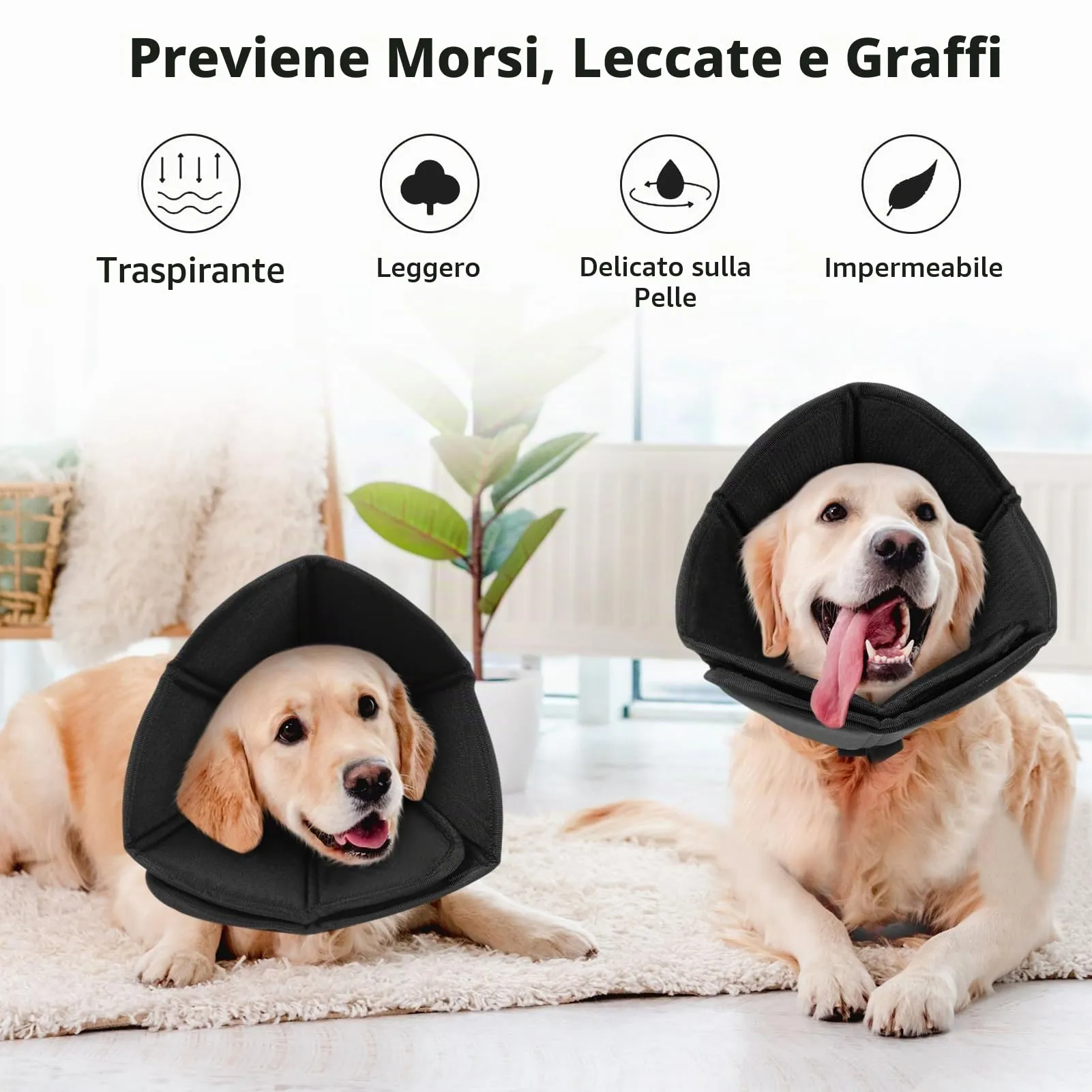 PUZAUKAL Collare Elisabettiano Morbido per Cani, Nero-S - immagine 5