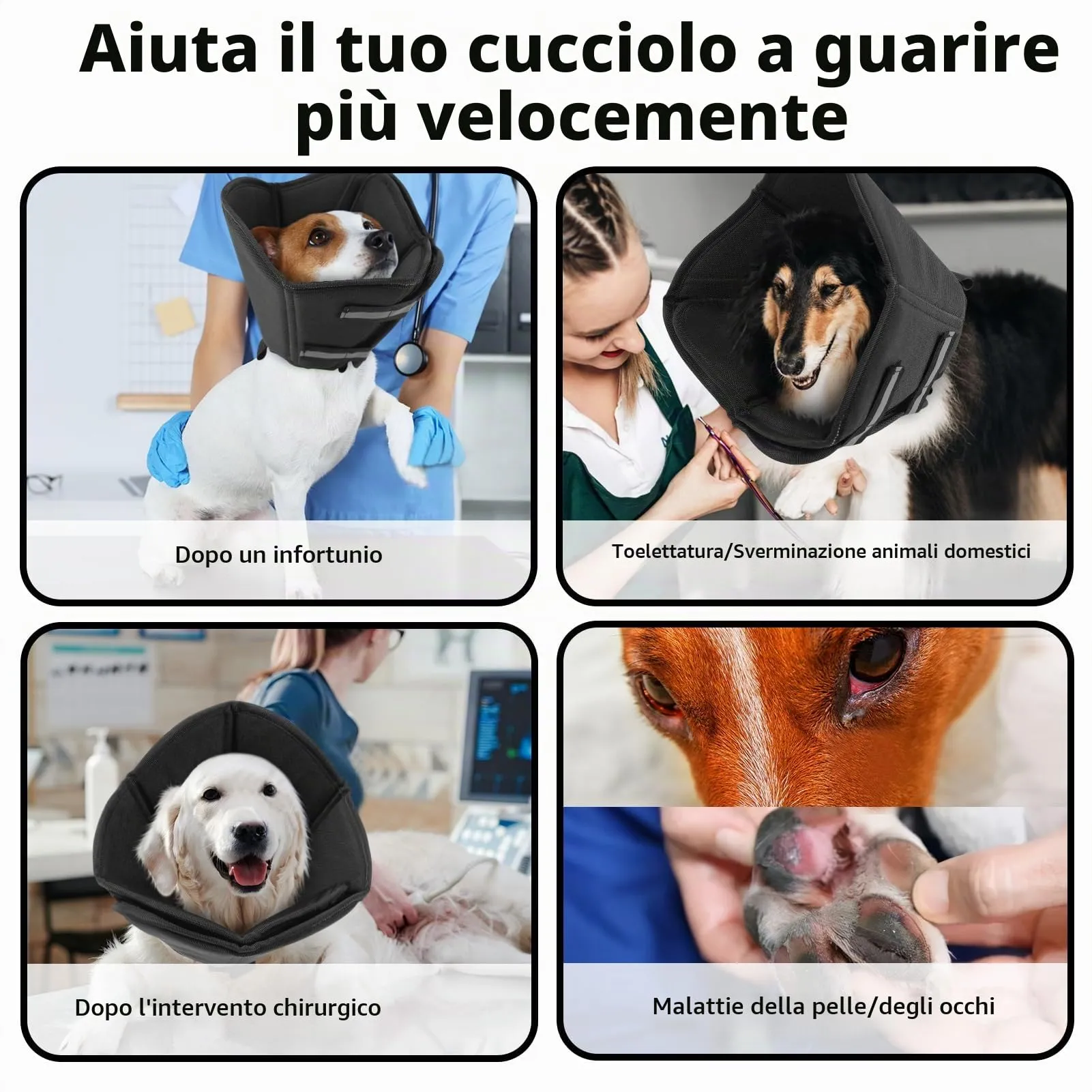 PUZAUKAL Collare Elisabettiano Morbido per Cani, Nero-S - immagine 7