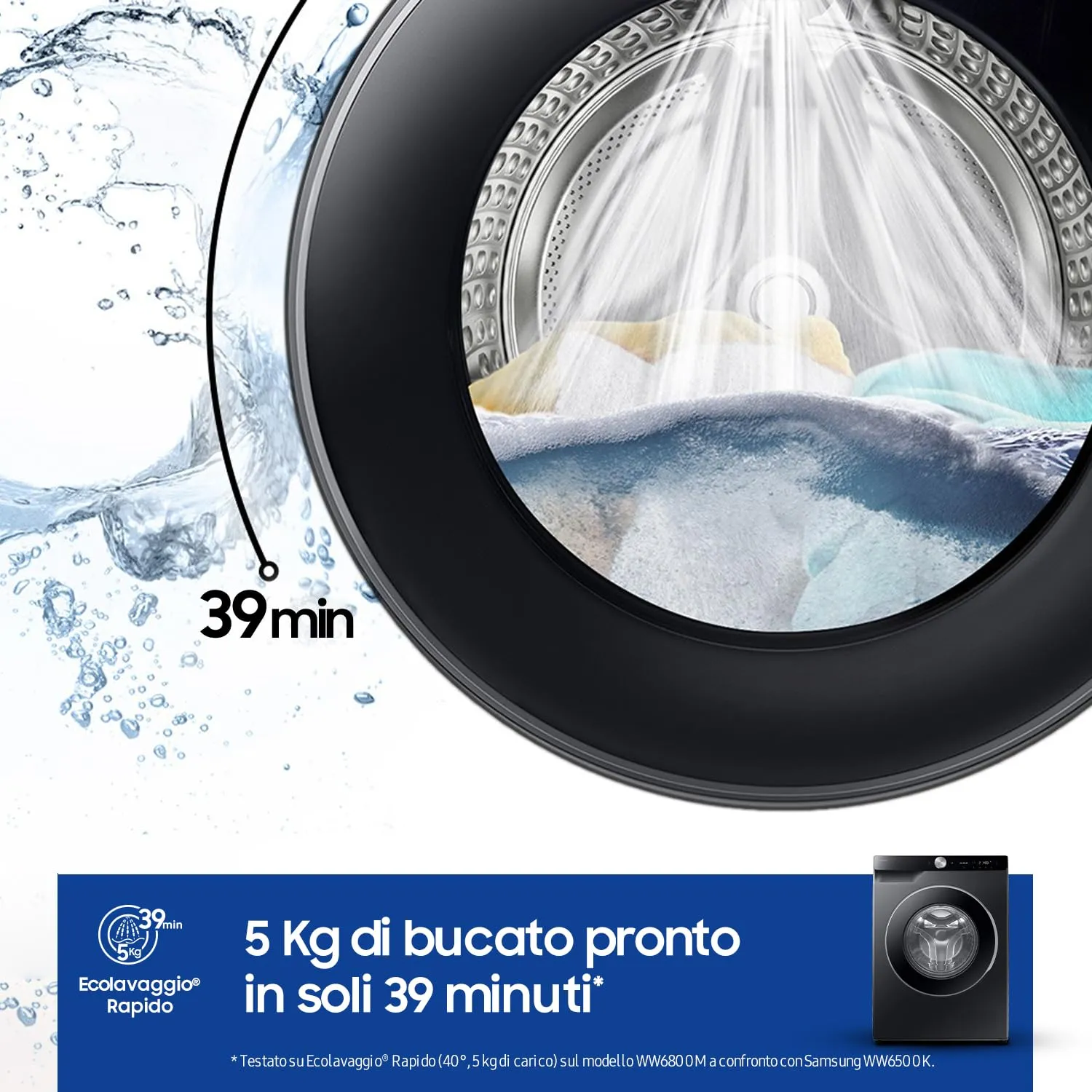 Samsung Lavatrice AI Control WW90DG6U85LB/U3, 9 Kg, 1400 RPM, Wifi, Ecodosatore, Vapore, Carica Frontale, Nero - immagine 2