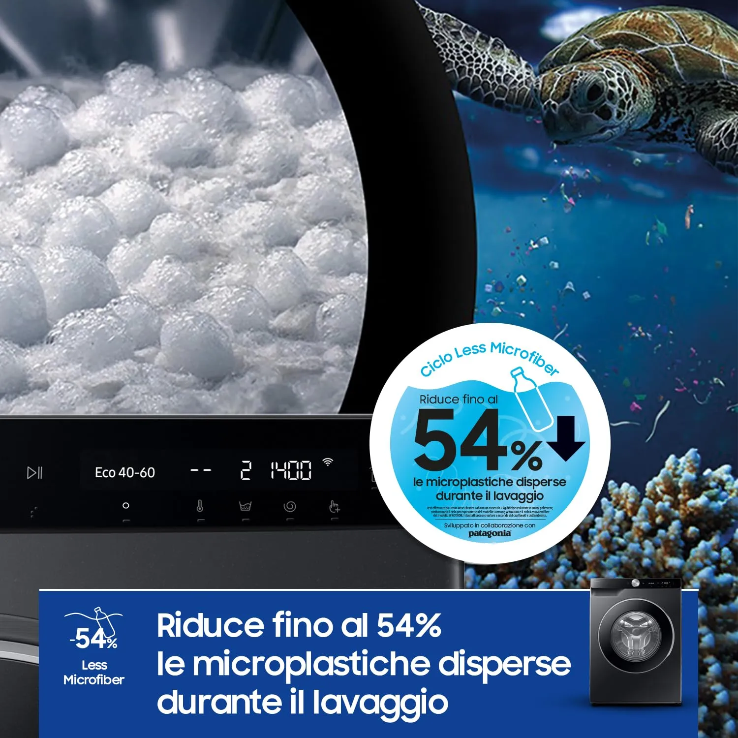 Samsung Lavatrice AI Control WW90DG6U85LB/U3, 9 Kg, 1400 RPM, Wifi, Ecodosatore, Vapore, Carica Frontale, Nero - immagine 3
