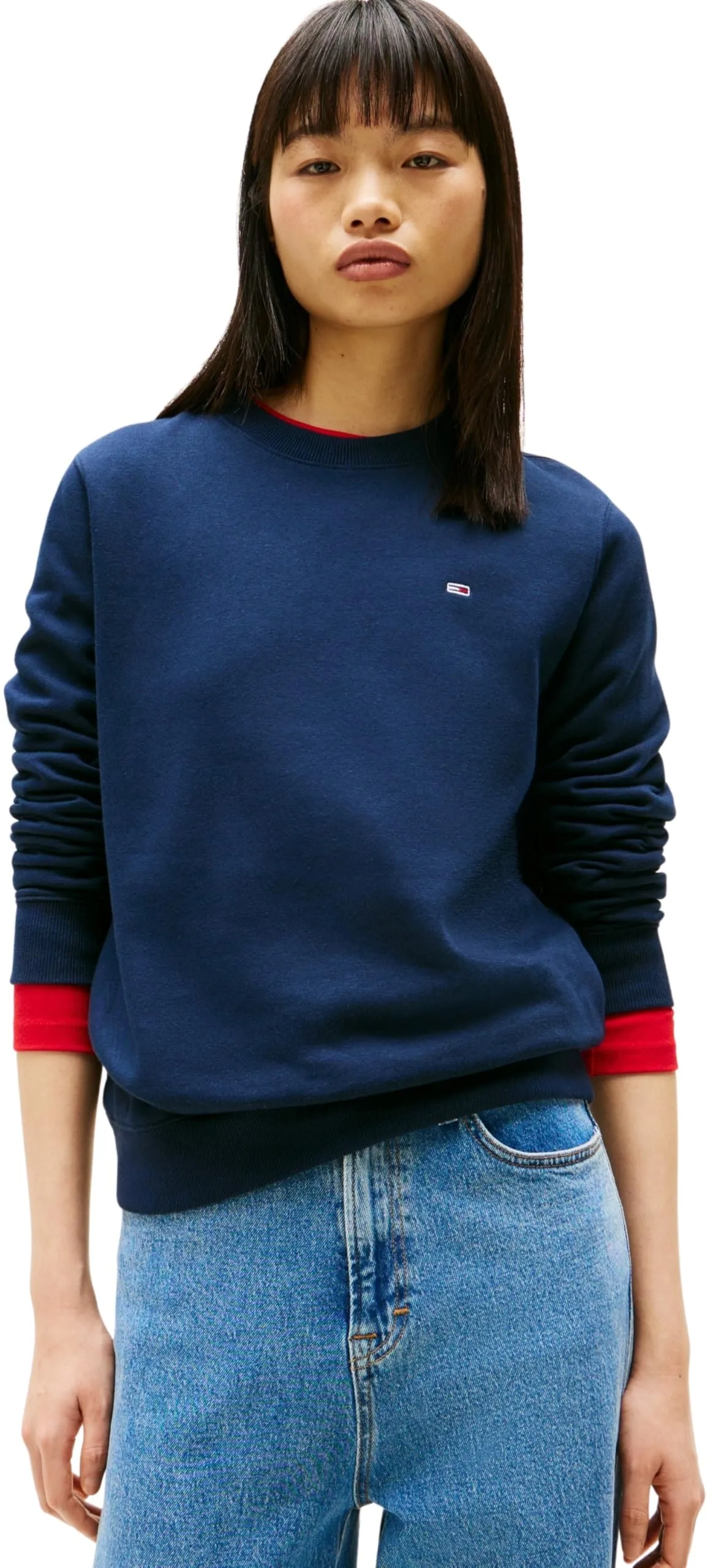 Tommy Jeans Tjw Reg S Flag Crew DW0DW19959 Felpa Pullover Donna, Blu (Dark Night Navy), S - immagine 1