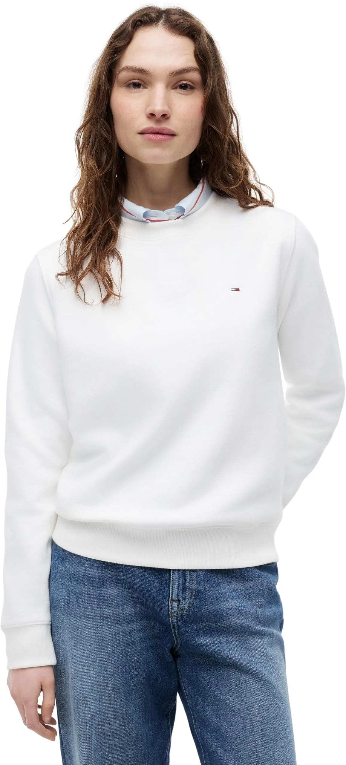 Tommy Jeans Tjw Reg S Flag Crew DW0DW19959 Felpa Pullover Donna Bianco XL - immagine 1