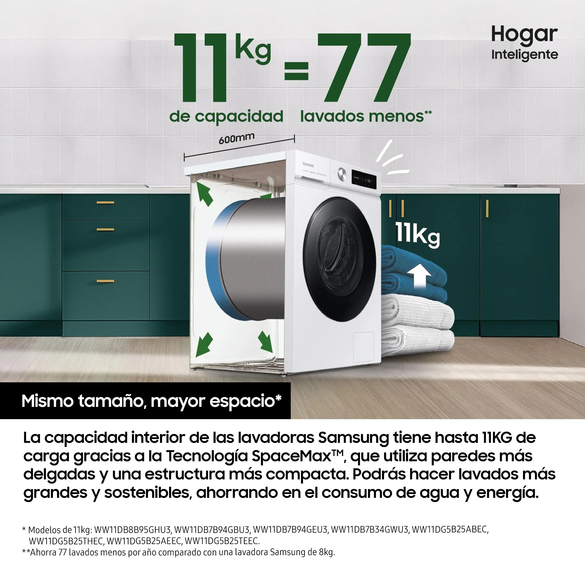 Samsung WW11DB7B34GWU3 Lavatrice AI EcoBubble 11 kg Classe A-20% Bianco - immagine 3