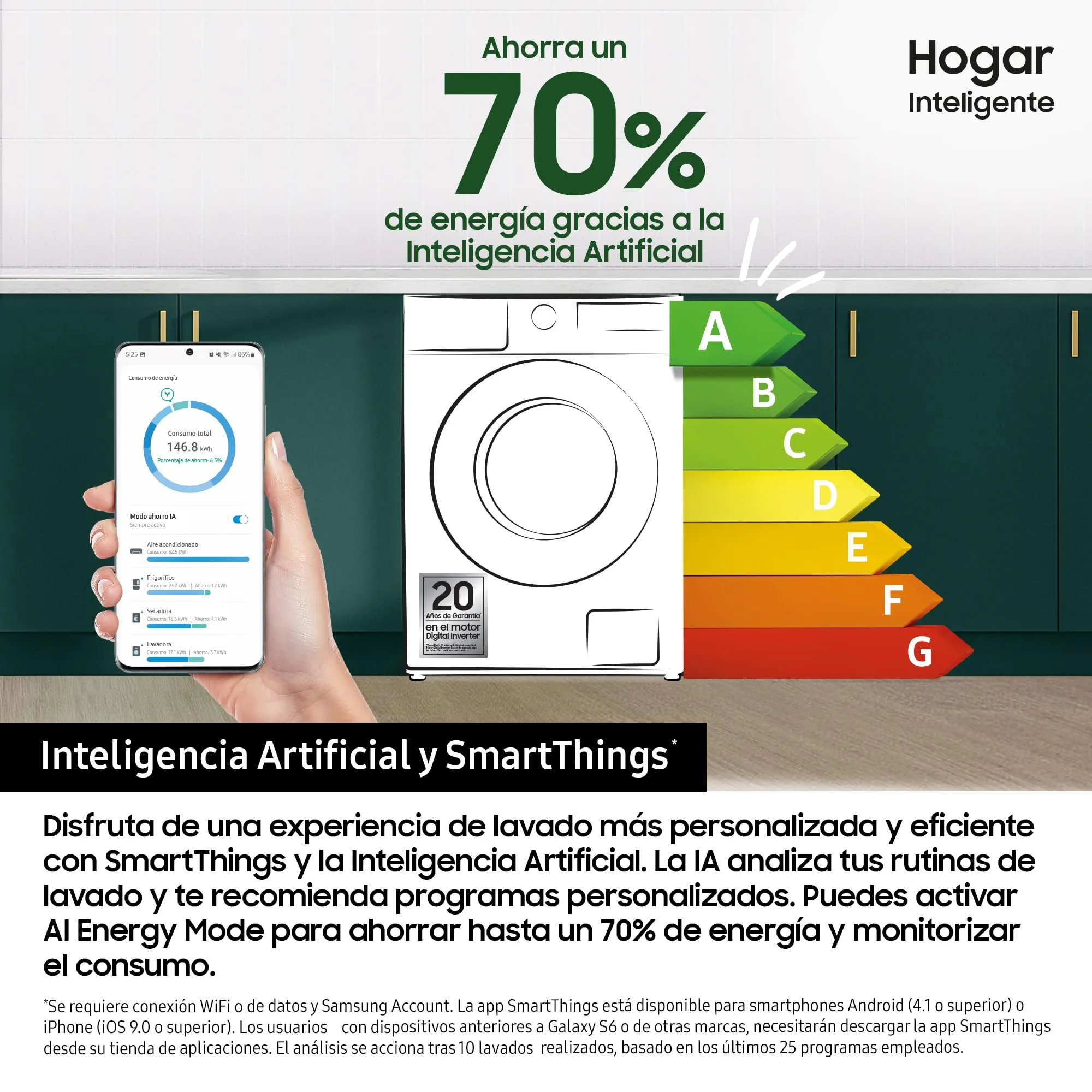 Samsung WW11DB7B34GWU3 Lavatrice AI EcoBubble 11 kg Classe A-20% Bianco - immagine 5