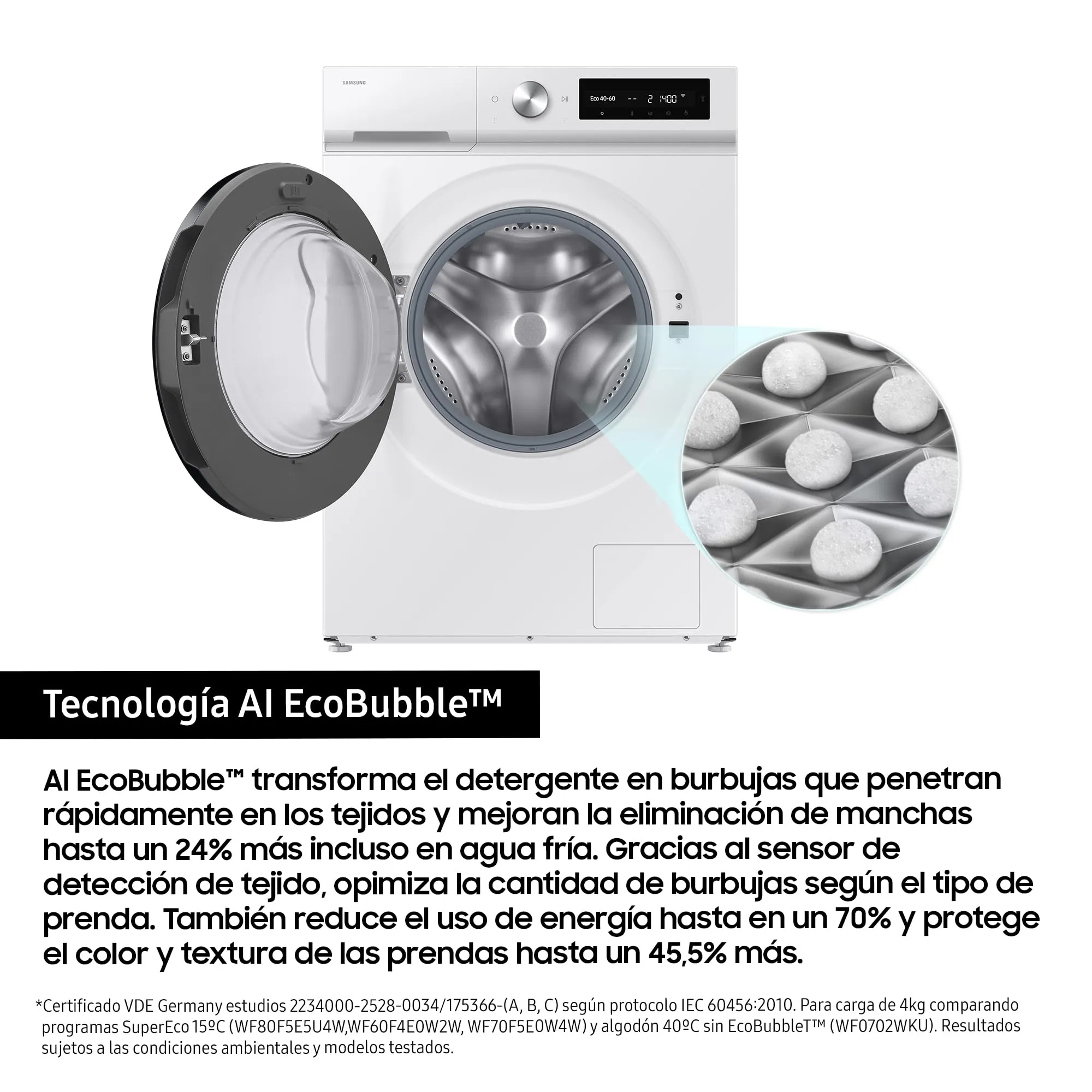 Samsung WW11DB7B34GWU3 Lavatrice AI EcoBubble 11 kg Classe A-20% Bianco - immagine 7