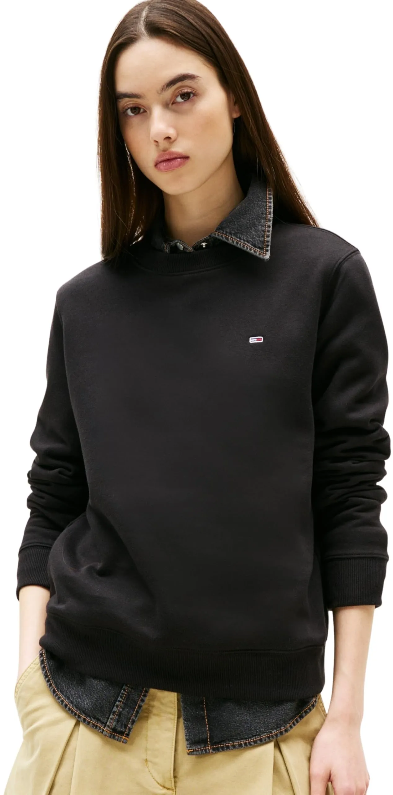 Tommy Jeans Flag Crew Pullover DW0DW19959, Women's, Black, M - immagine 1