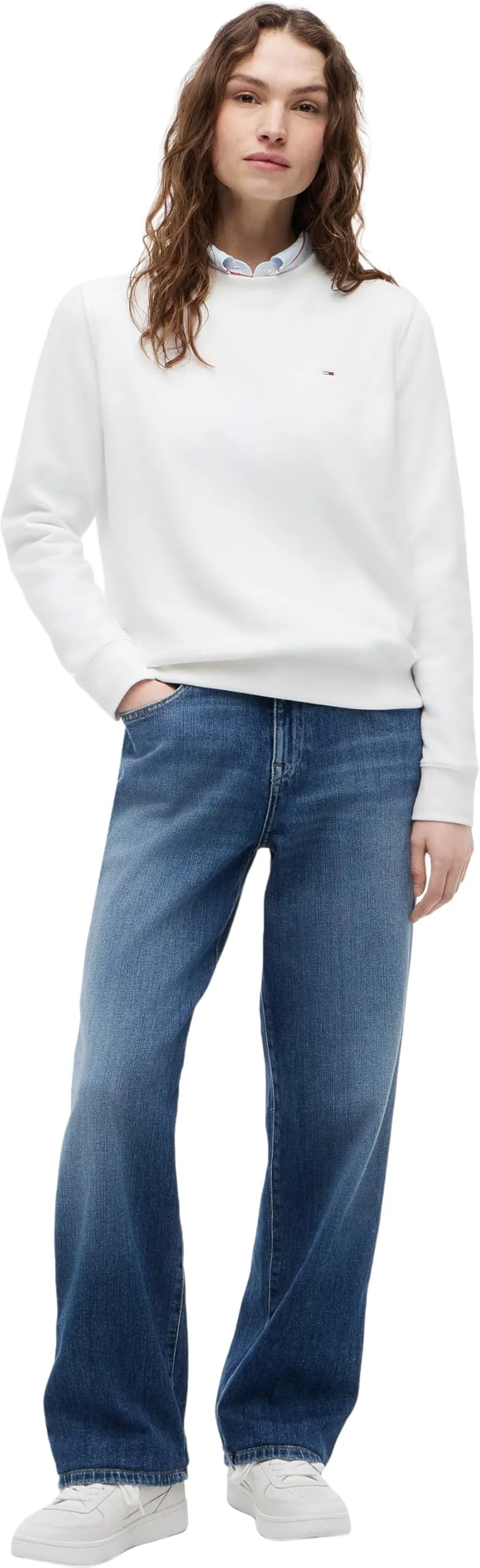 Tommy Jeans Tjw Reg S Flag Crew DW0DW19959 Felpa Pullover Donna, White, M - immagine 5