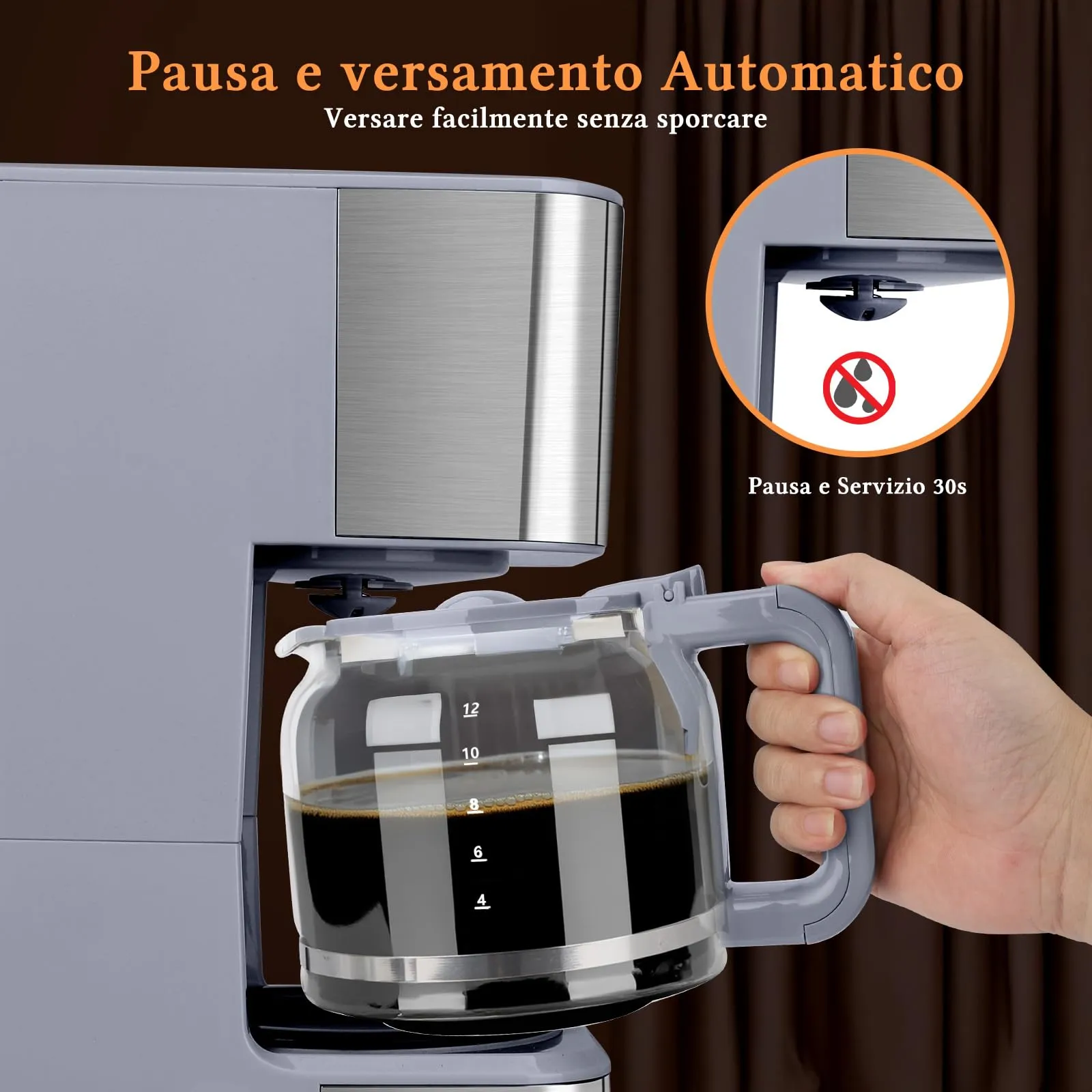 Taylor Swoden Macchina da Caffè Americano 950W, 12 Tazze, 1.5L, Filtro Riutilizzabile, Timer Programmabile e Base con Mantenimento Caldo, Pewter - immagine 7