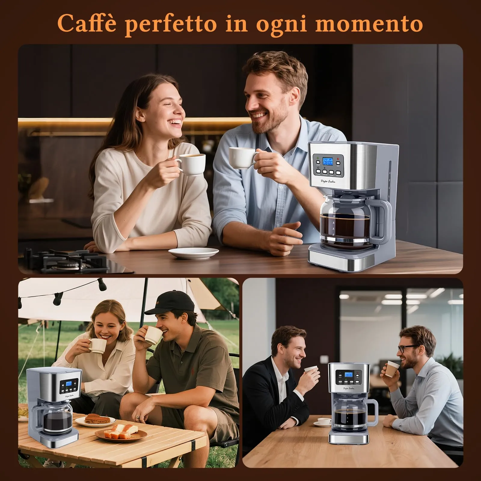 Taylor Swoden Macchina da Caffè Americano 950W, 12 Tazze, 1.5L, Filtro Riutilizzabile, Timer Programmabile e Base con Mantenimento Caldo, Pewter - immagine 9