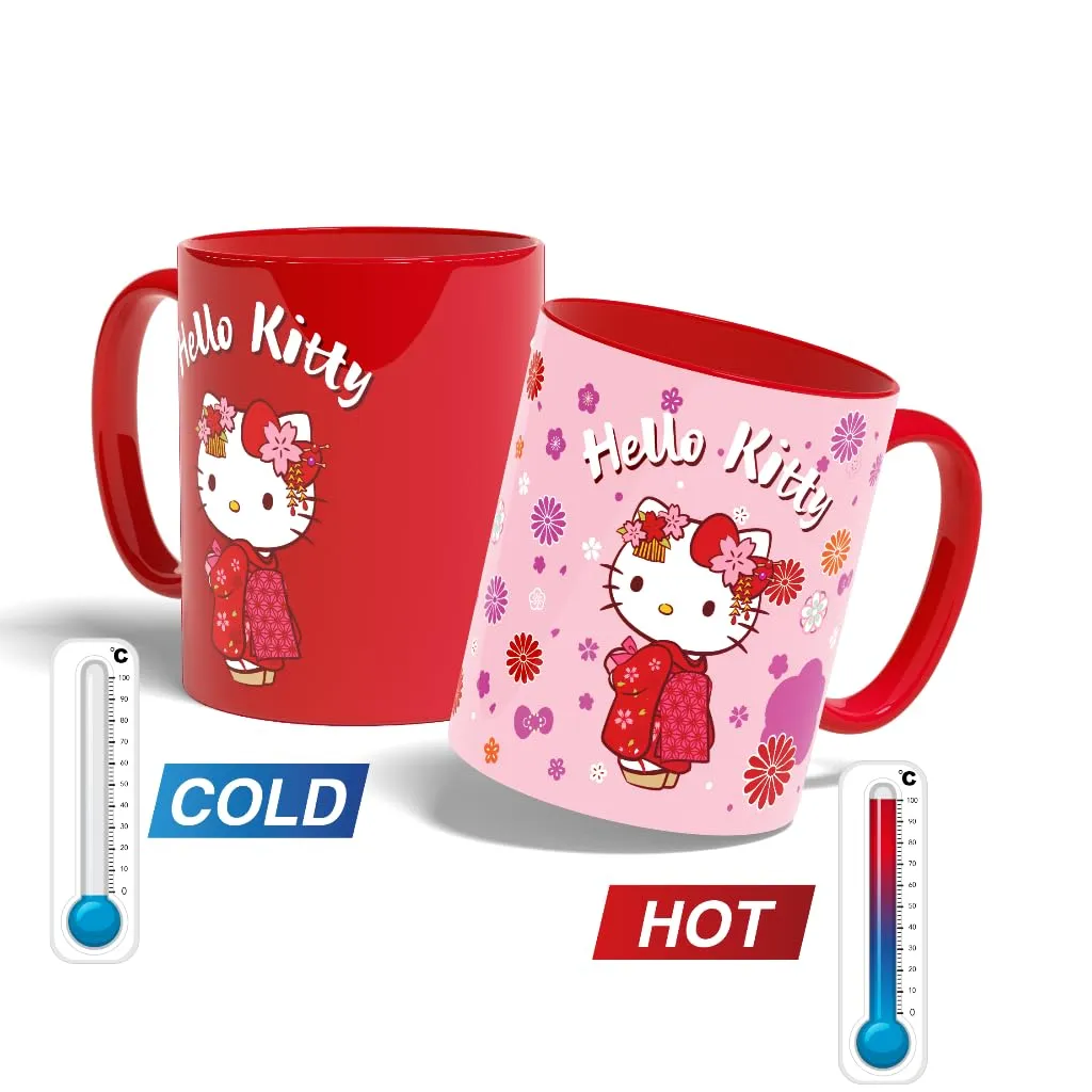 Konix Hello Kitty Tazza Termoreattiva Design Kimono Rosso 320 ml - immagine 1