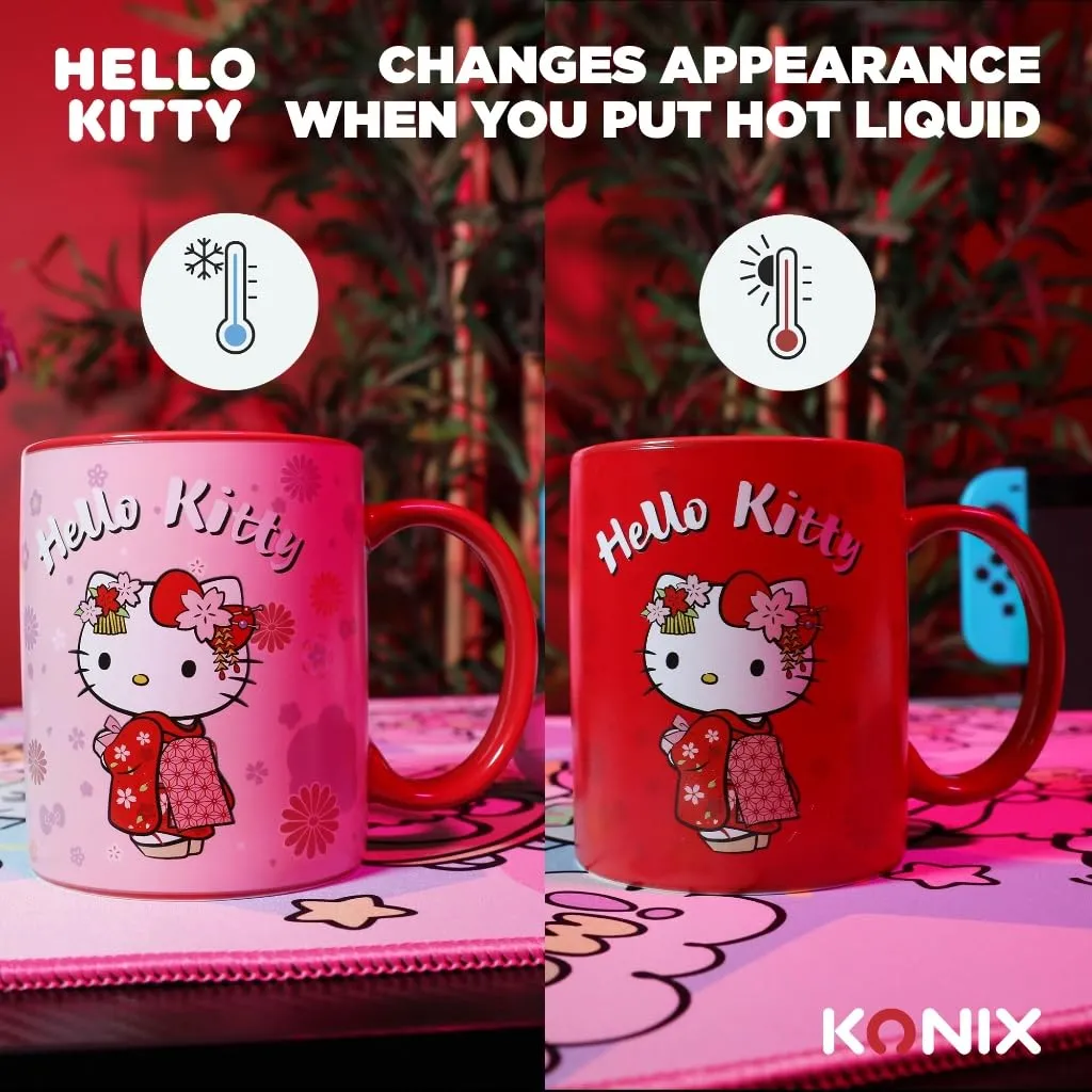 Konix Hello Kitty Tazza Termoreattiva Design Kimono Rosso 320 ml - immagine 6