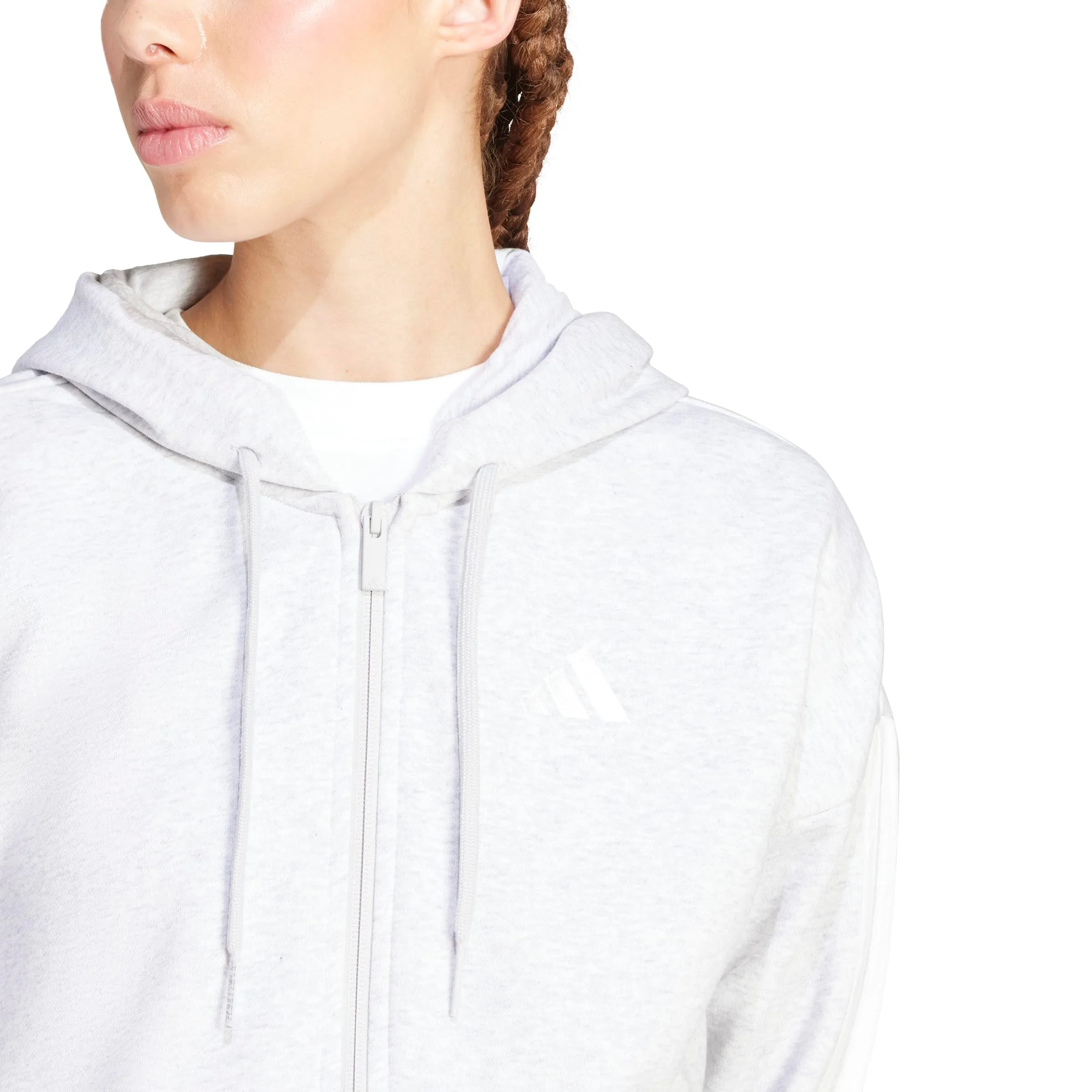 adidas Donna Essentials 3-Stripes Full-Zip Fleece Hoodie Sweatshirt, Light Grey Heather/White, XS - immagine 5