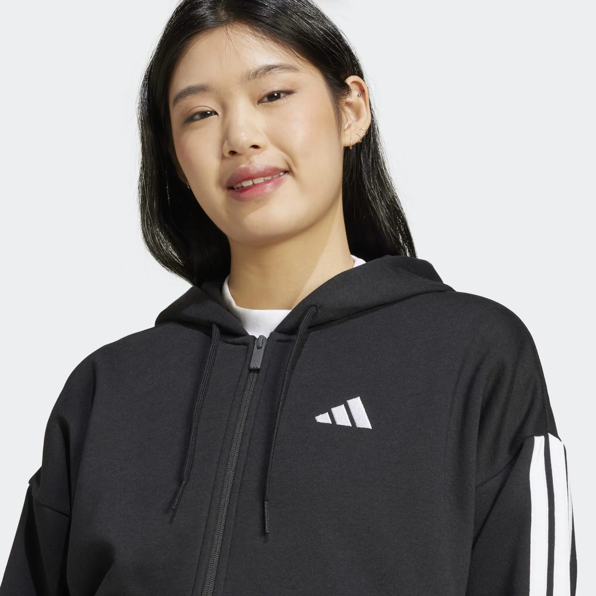 adidas Donna Essentials 3-Stripes Full-Zip Fleece Hoodie Sweatshirt, Black, XL - immagine 6