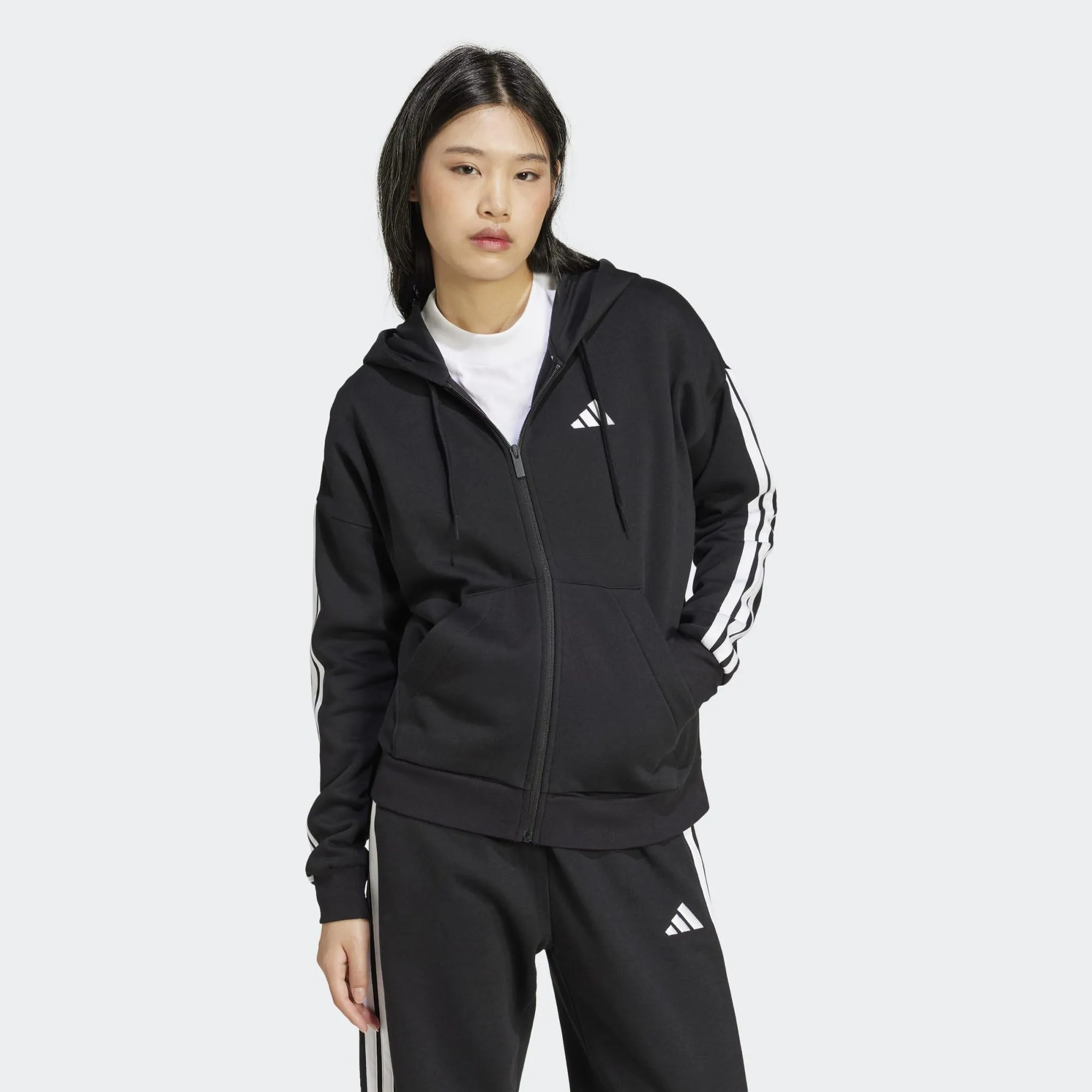 adidas Women's Essentials 3-Stripes Full-Zip Fleece Hoodie, Black, S - immagine 5