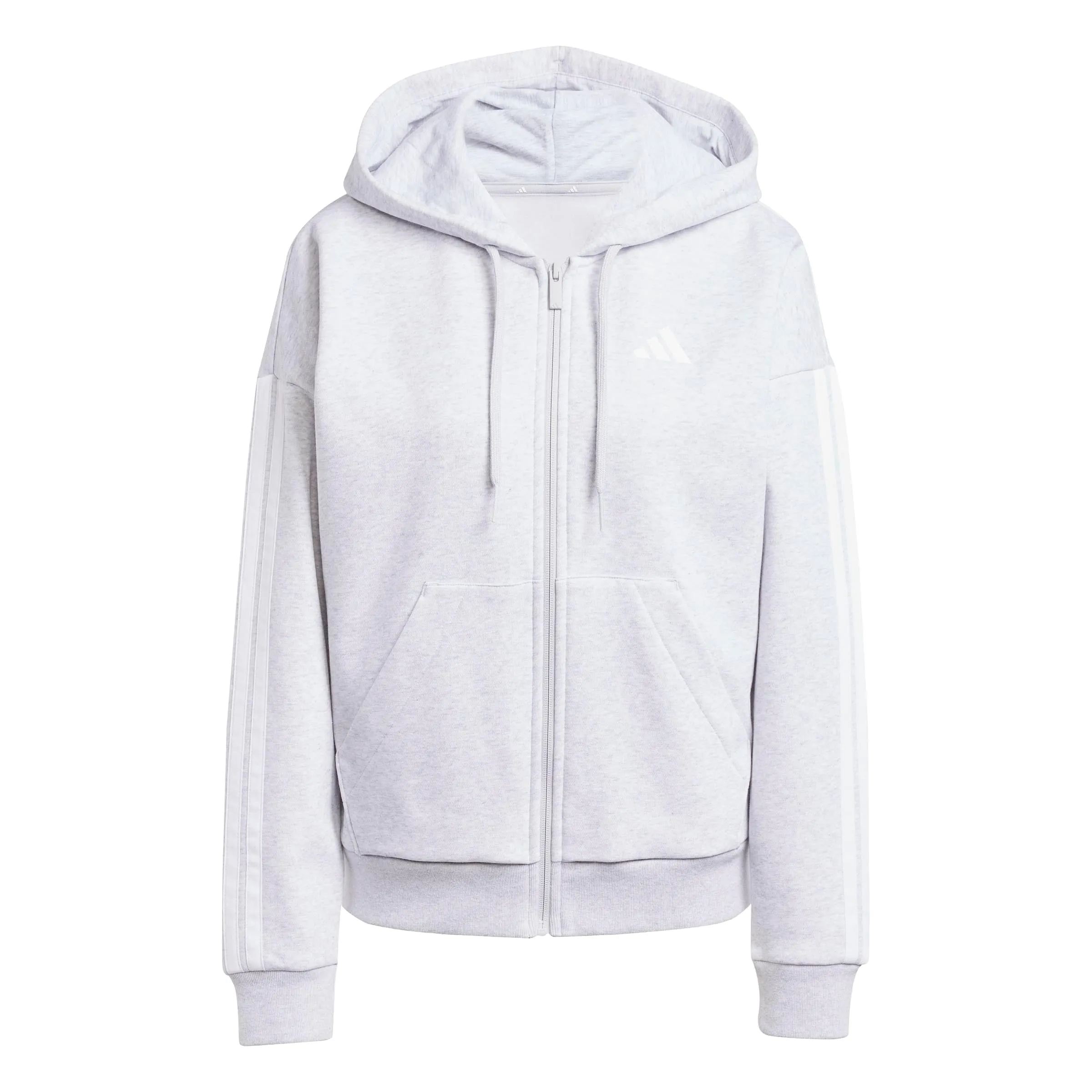 adidas Essentials 3-Stripes Full-Zip Fleece Hoodie, Light Grey Heather/White, XL - immagine 1