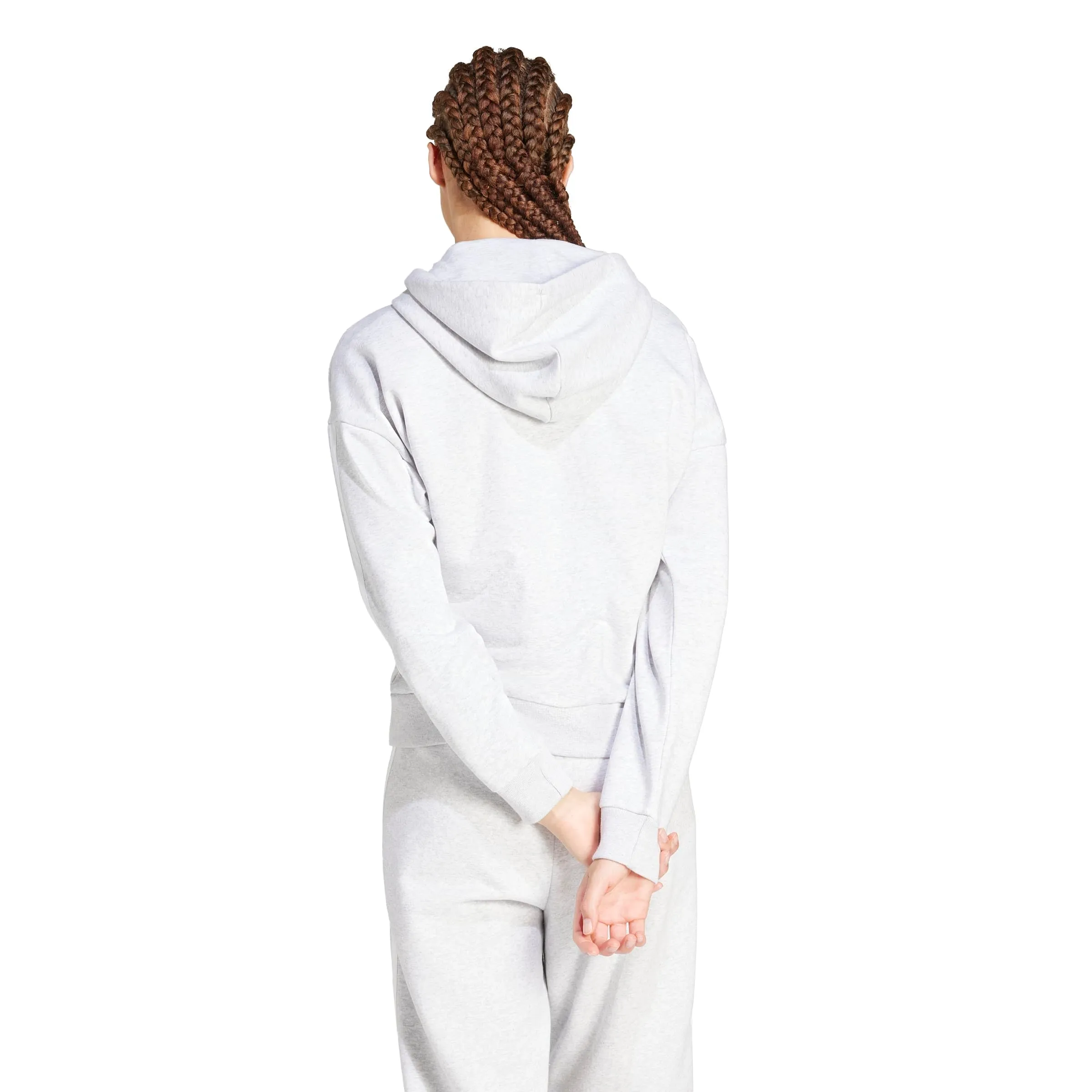 adidas Donna Essentials 3-Stripes Full-Zip Fleece Hoodie, Light Grey Heather/White, XXS - immagine 2