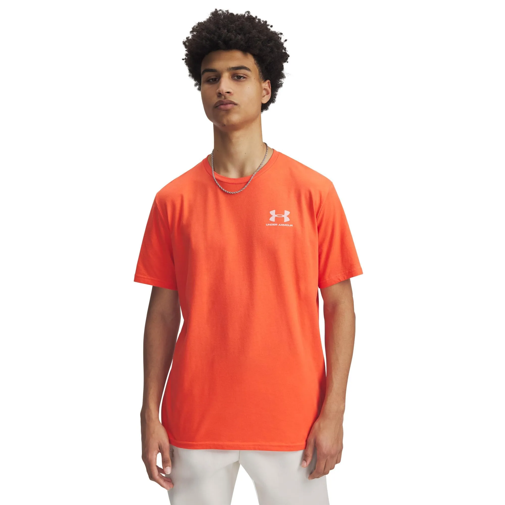 Under Armour Men's Left Chest Logo T-Shirt - Fire/White - M - immagine 1