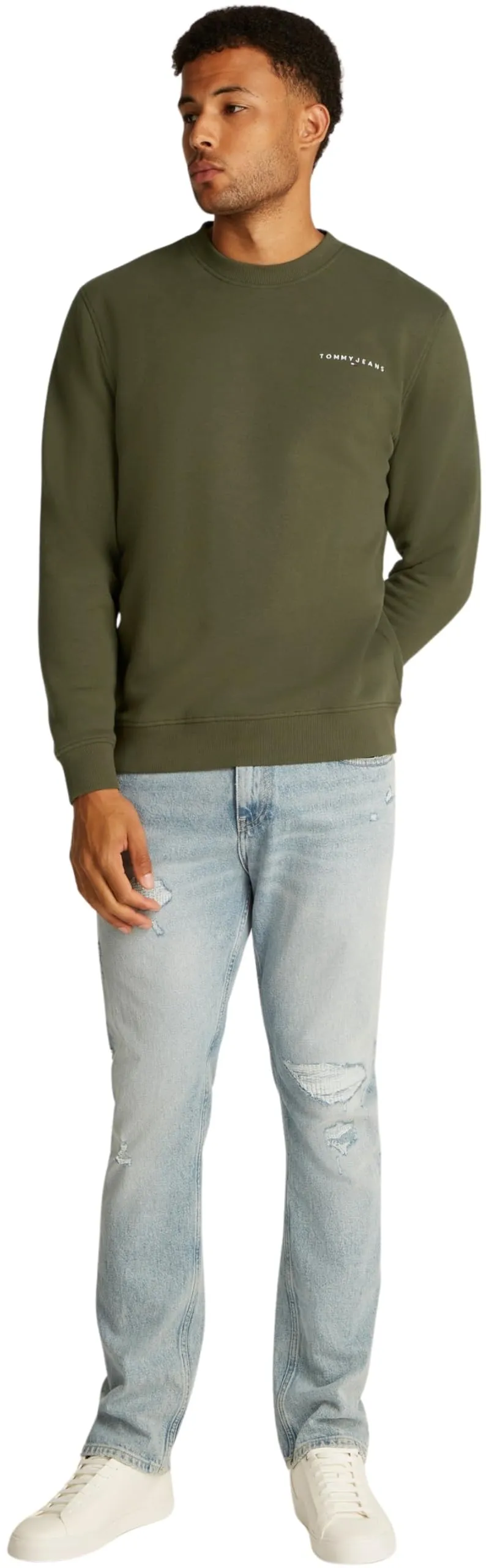 Tommy Jeans Reg Linear Crew Pullover, Fatigue Green, XS, DM0DM20249 - immagine 5