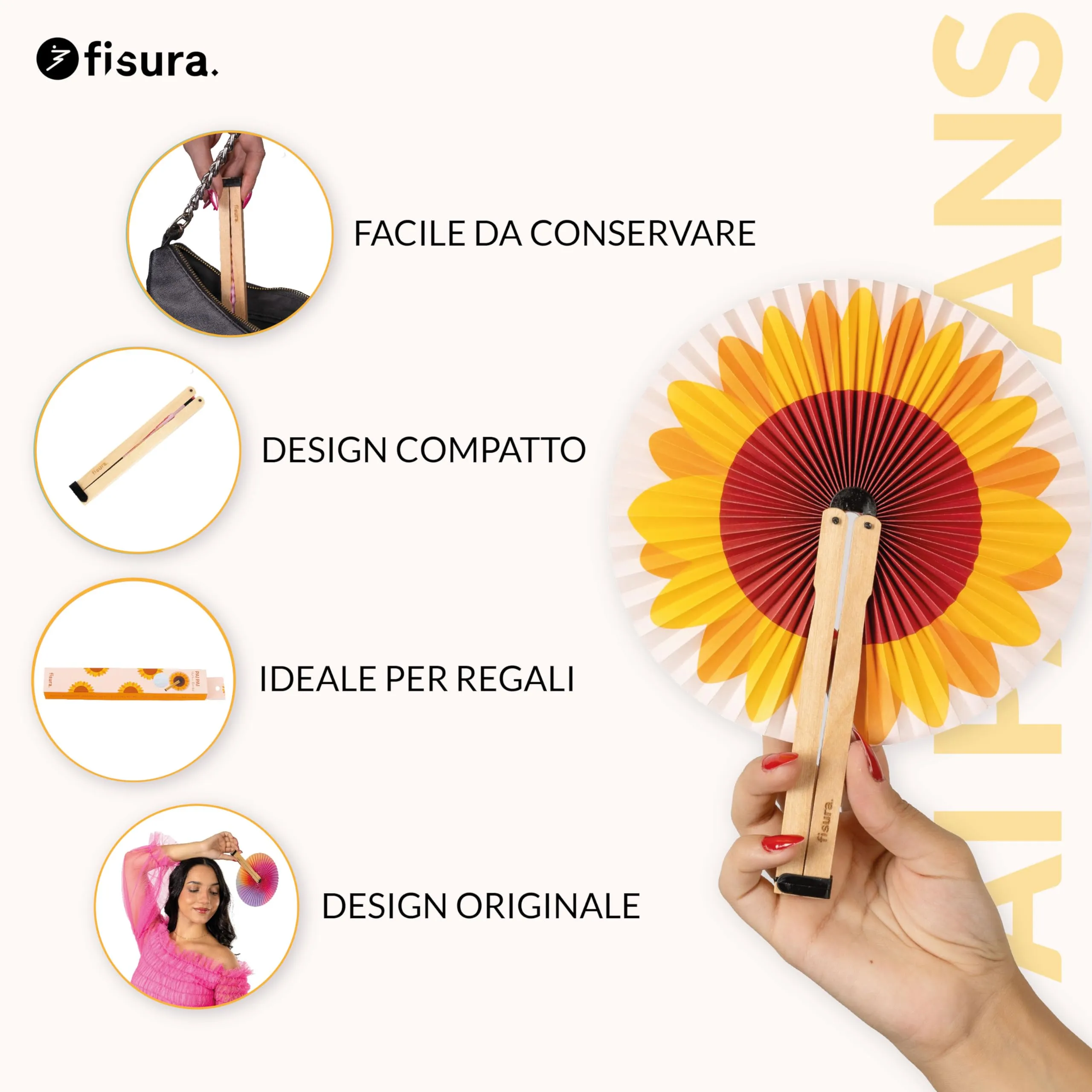 Fisura Ventaglio rotondo pieghevole 20 cm (Girasole) - immagine 2