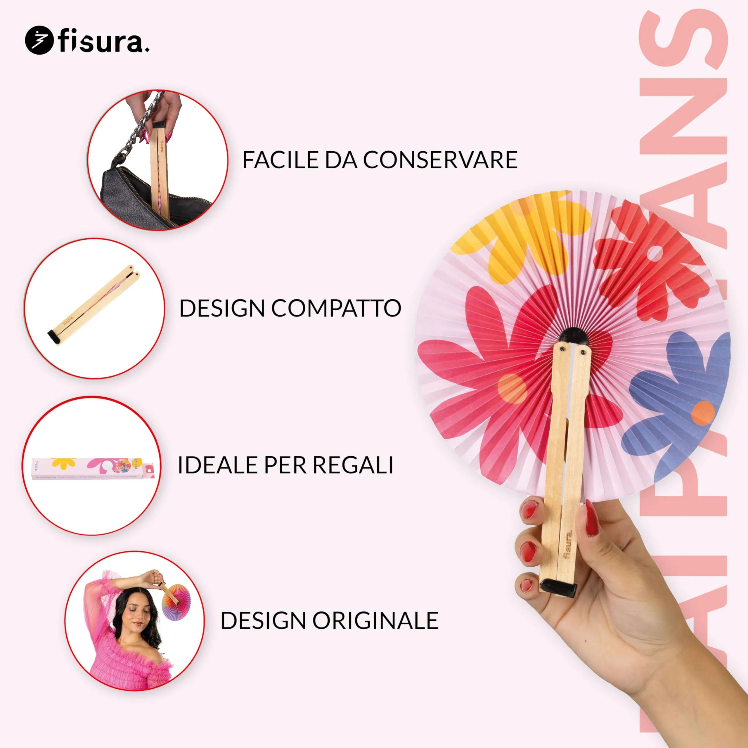 Fisura Ventaglio rotondo pieghevole, 20 cm (Fiori, 3 unità) - immagine 2