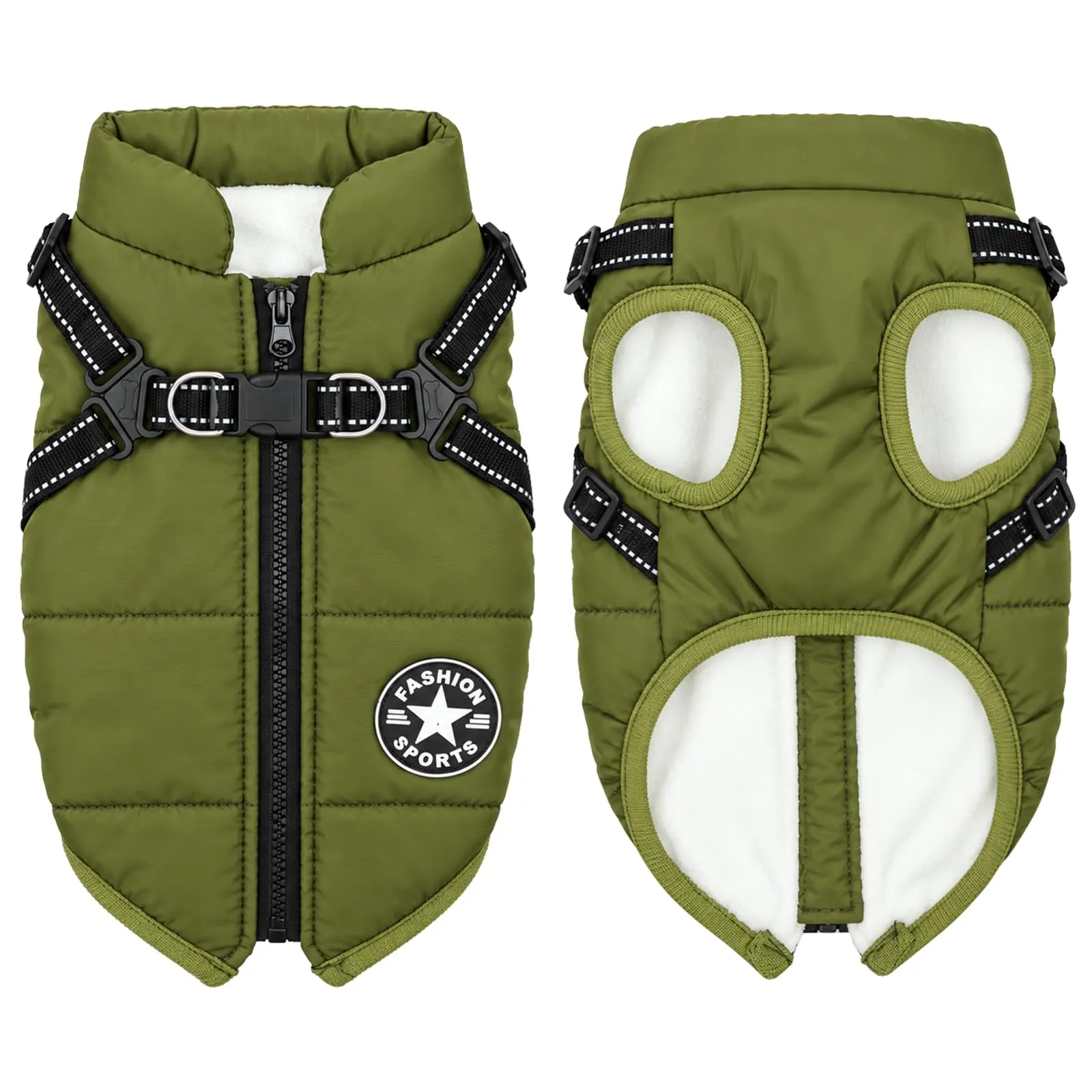 AUAUY Cappotto Cane Invernale con Pettorina, Verde Militare, S - immagine 1