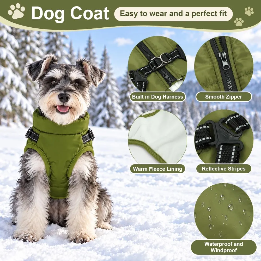 AUAUY Cappotto Cane Invernale con Pettorina, Verde Militare, S - immagine 3