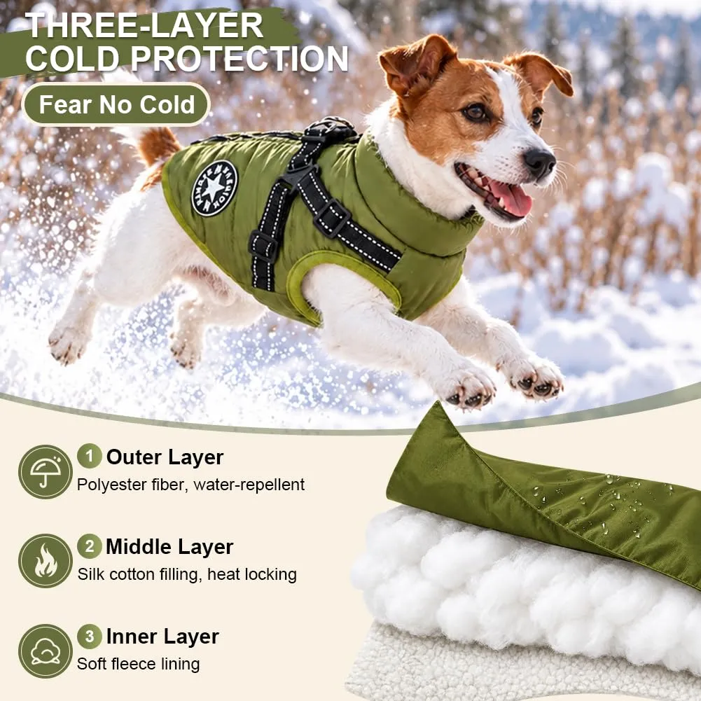 AUAUY Cappotto Cane Invernale con Pettorina, Verde Militare, S - immagine 4