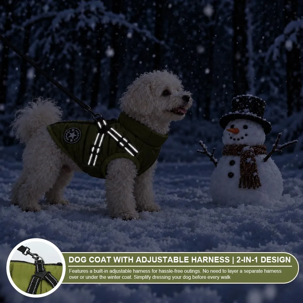 AUAUY Cappotto Cane Invernale con Pettorina, Verde Militare, S - immagine 5