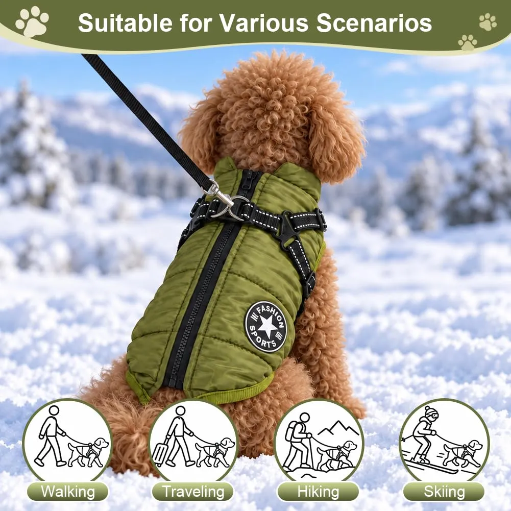 AUAUY Cappotto Cane Invernale con Pettorina, Verde Militare, S - immagine 6