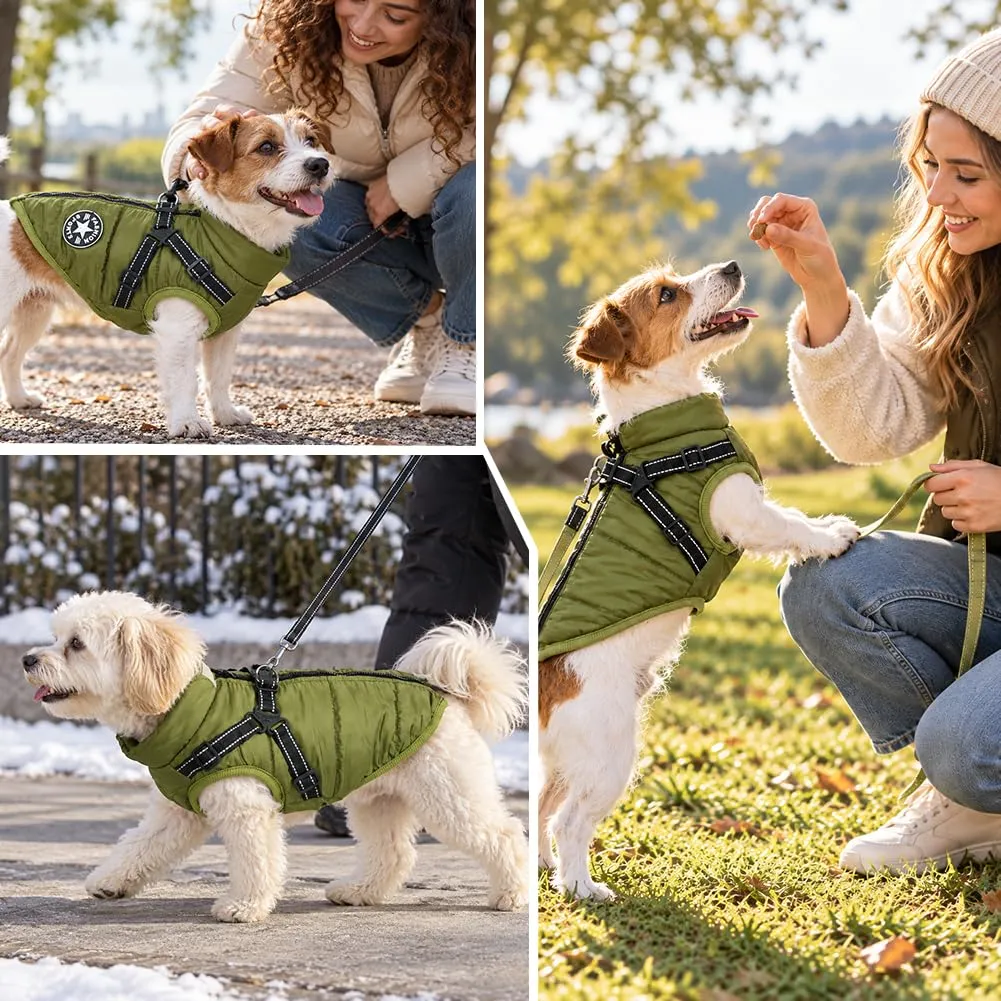 AUAUY Cappotto Cane Invernale con Pettorina, Verde Militare, S - immagine 7
