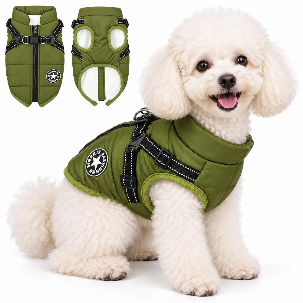 AUAUY Cappotto Cane Invernale con Pettorina, Verde Militare, S - immagine 8