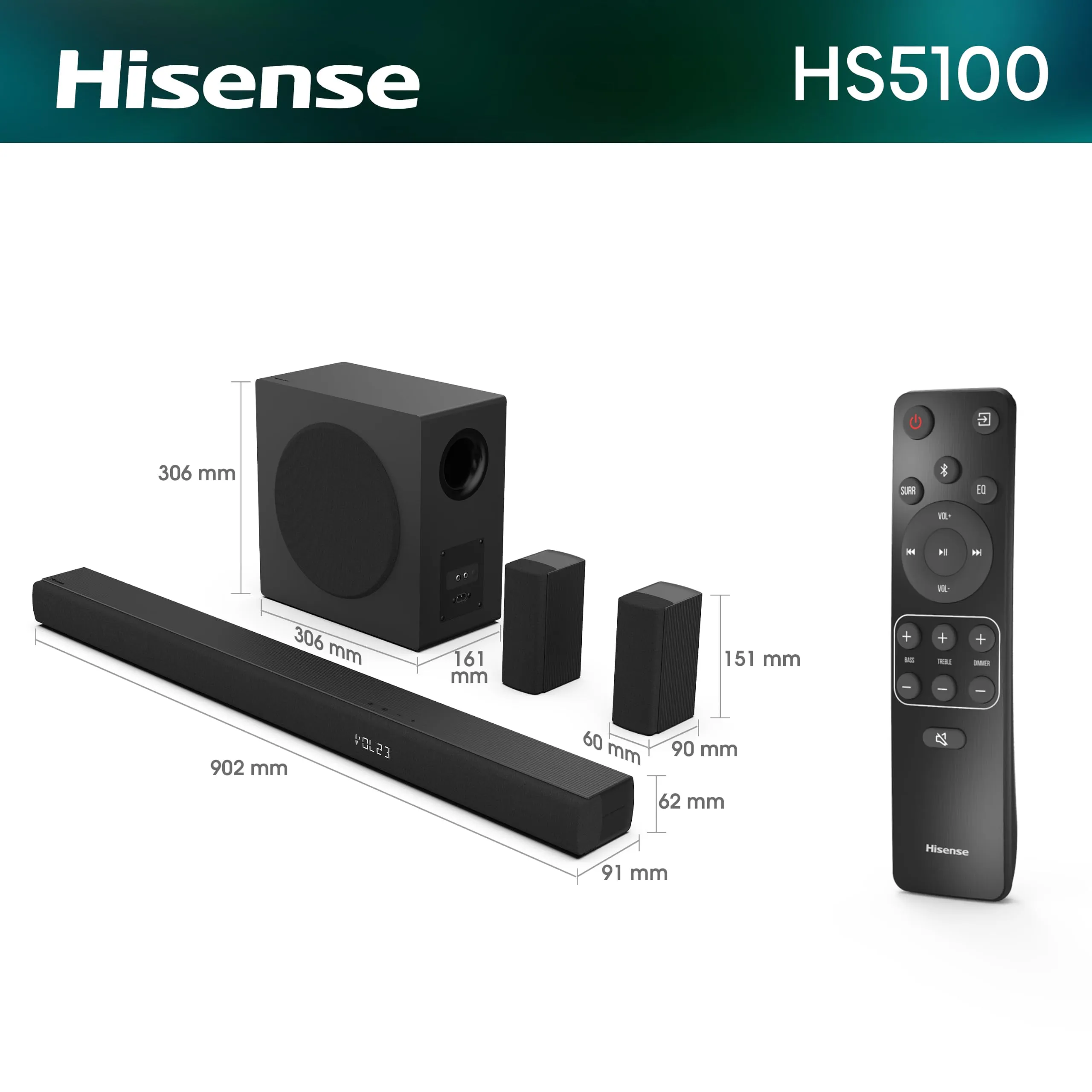 Hisense HS5100 5.1 Channel Soundbar with Wireless Subwoofer and Rear Speakers - immagine 3