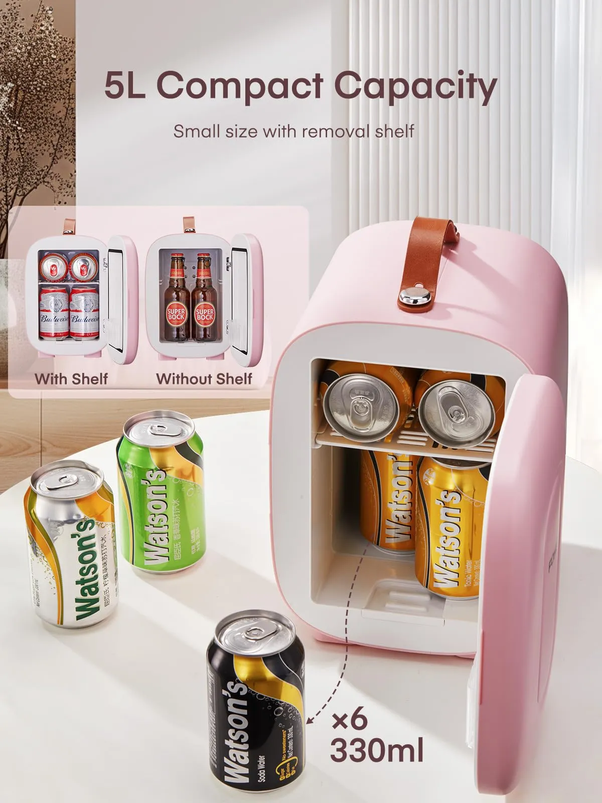 FOHERE Mini Frigo 5L, 220V CA/12V CC, Rosa - immagine 2