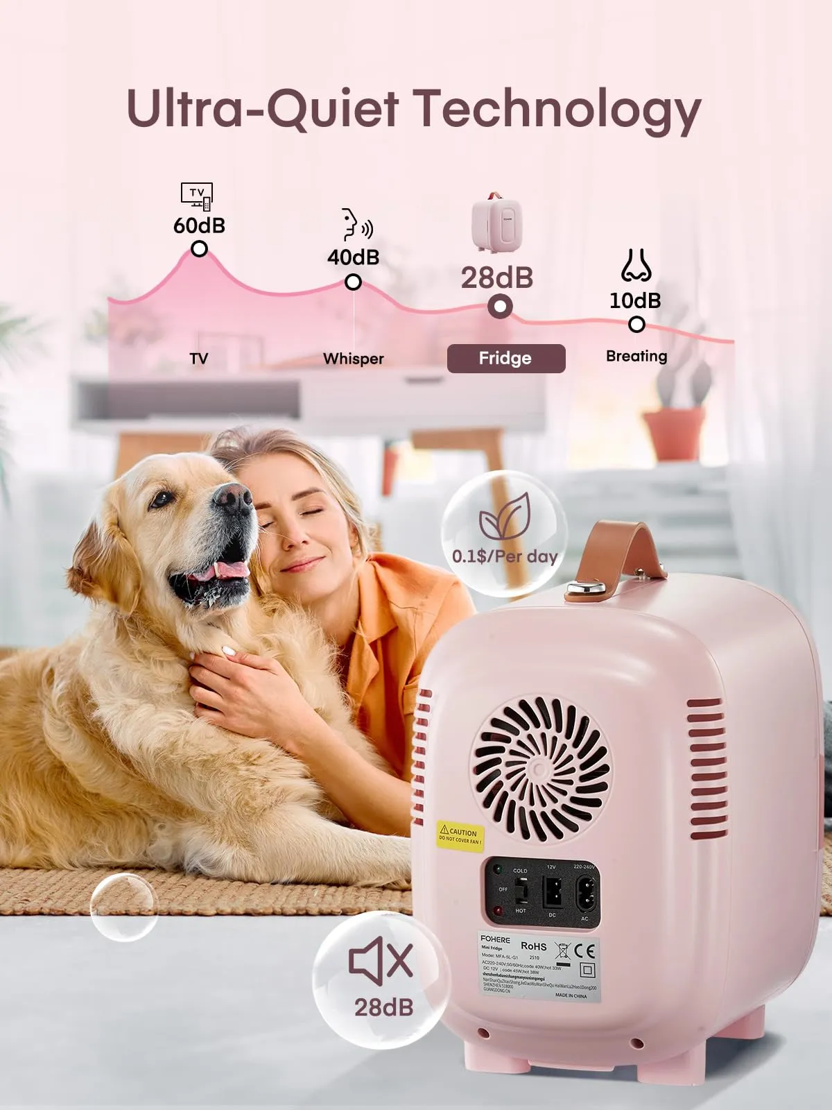 FOHERE Mini Frigo 5L, 220V CA/12V CC, Rosa - immagine 4