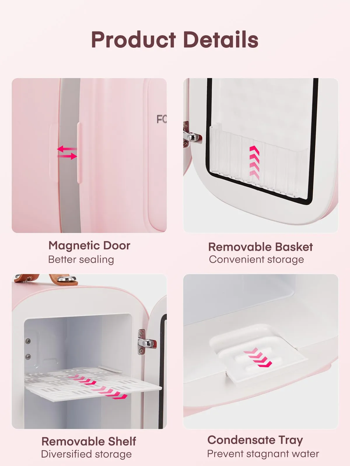 FOHERE Mini Frigo 5L, 220V CA/12V CC, Rosa - immagine 6