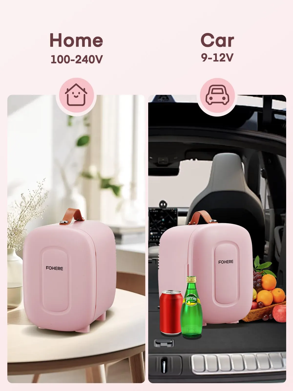 FOHERE Mini Frigo 5L, 220V CA/12V CC, Rosa - immagine 8