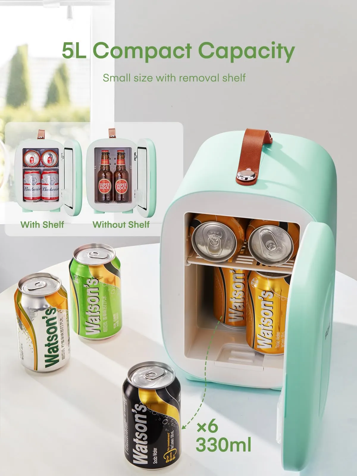FOHERE Mini Frigo 5L 220V CA/12V CC, Verde - immagine 2