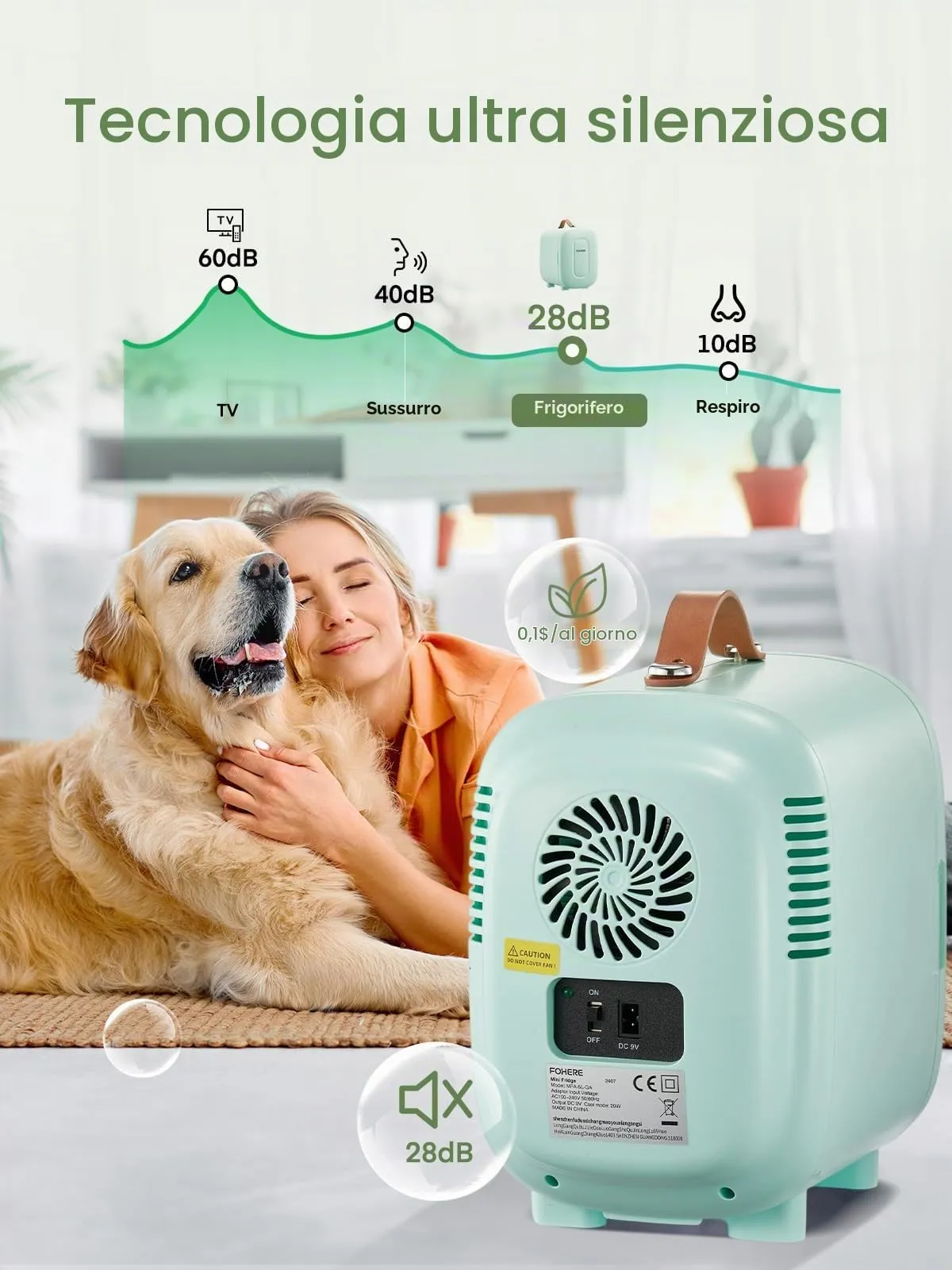 FOHERE Mini Frigo 5L 220V CA/12V CC, Verde - immagine 4