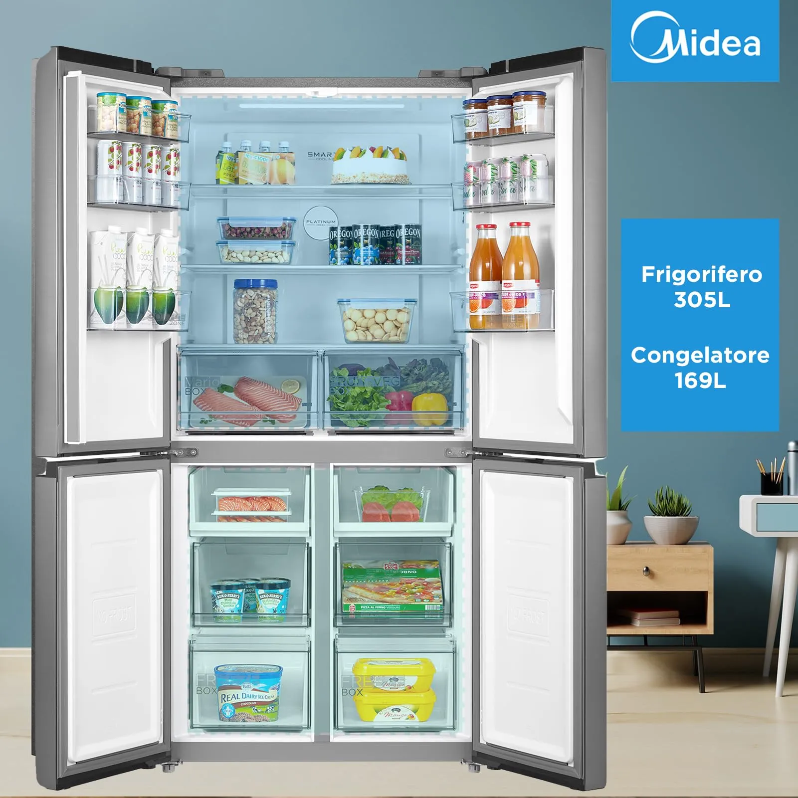 Midea MDRF632FID46 Frigorifero Multidoor Total No Frost 474L Inox - immagine 2