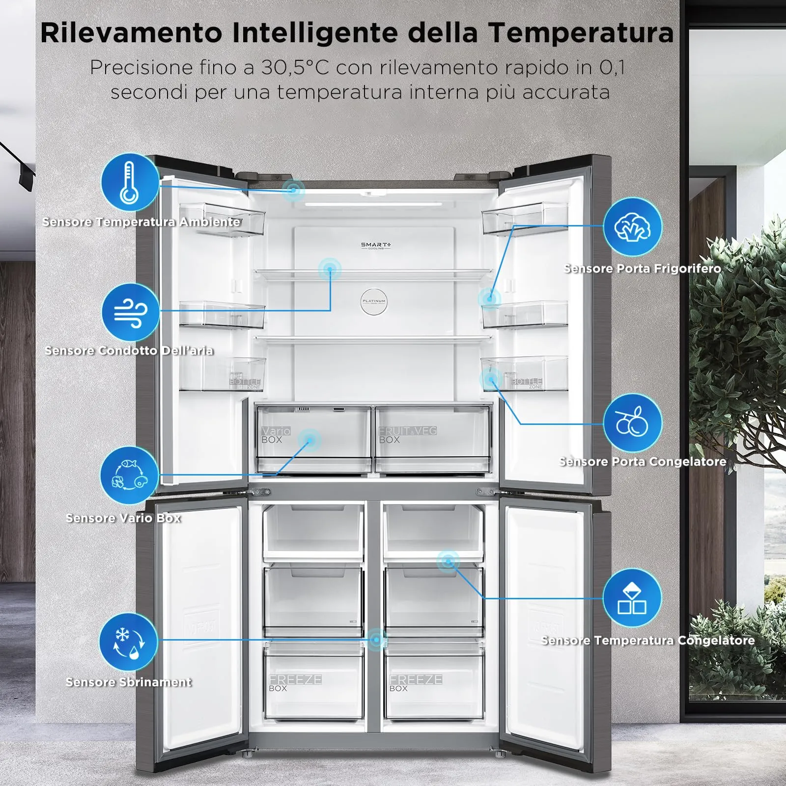 Midea MDRF632FID46 Frigorifero Multidoor Total No Frost 474L Inox - immagine 3