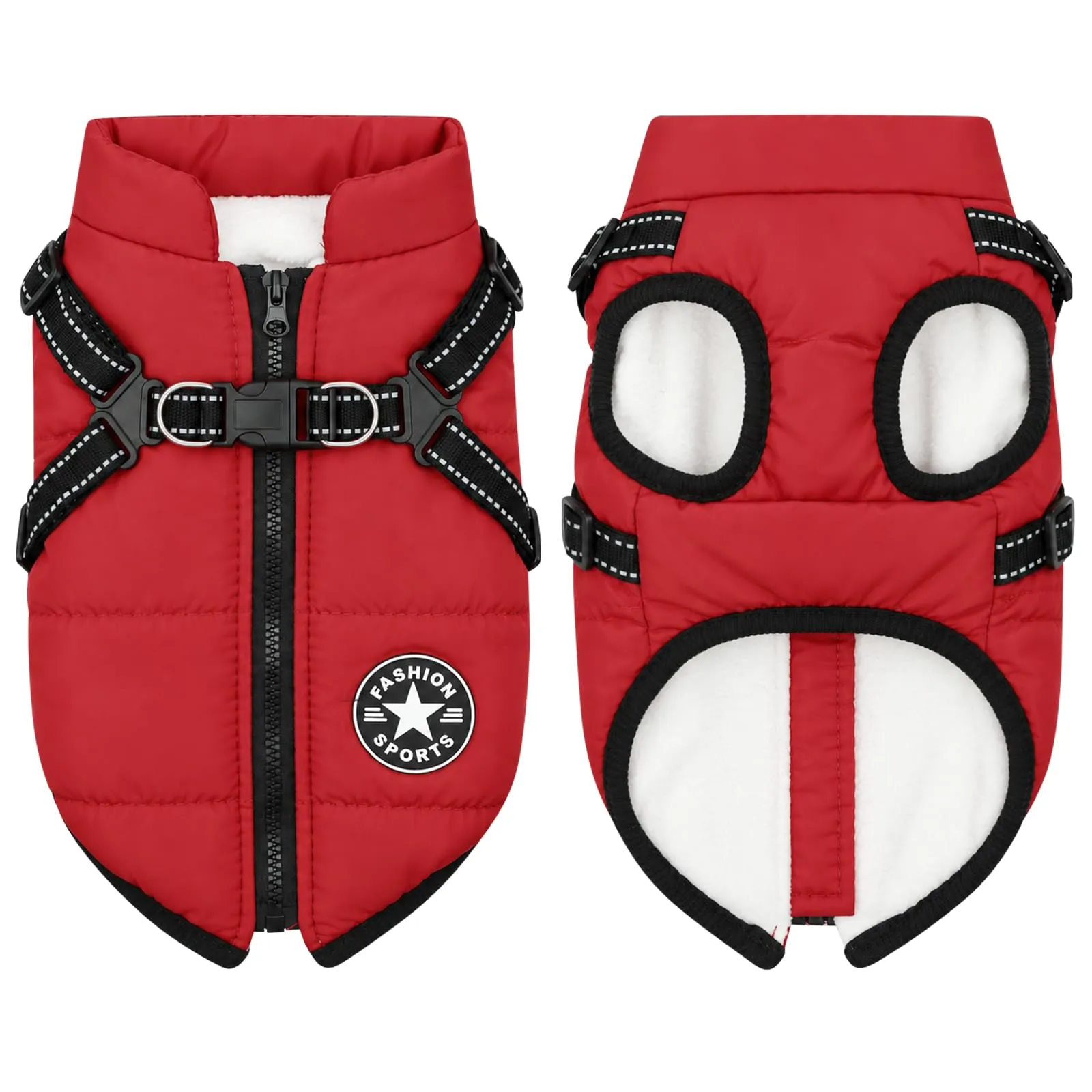 AUAUY Cappotto Cane Invernale con Pettorina, Rosso, S - immagine 1