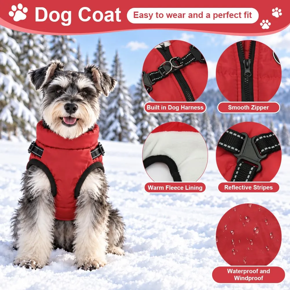 AUAUY Cappotto Cane Invernale con Pettorina, Rosso, S - immagine 3