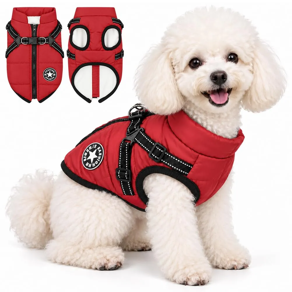 AUAUY Cappotto Cane Invernale con Pettorina, Rosso, S - immagine 8