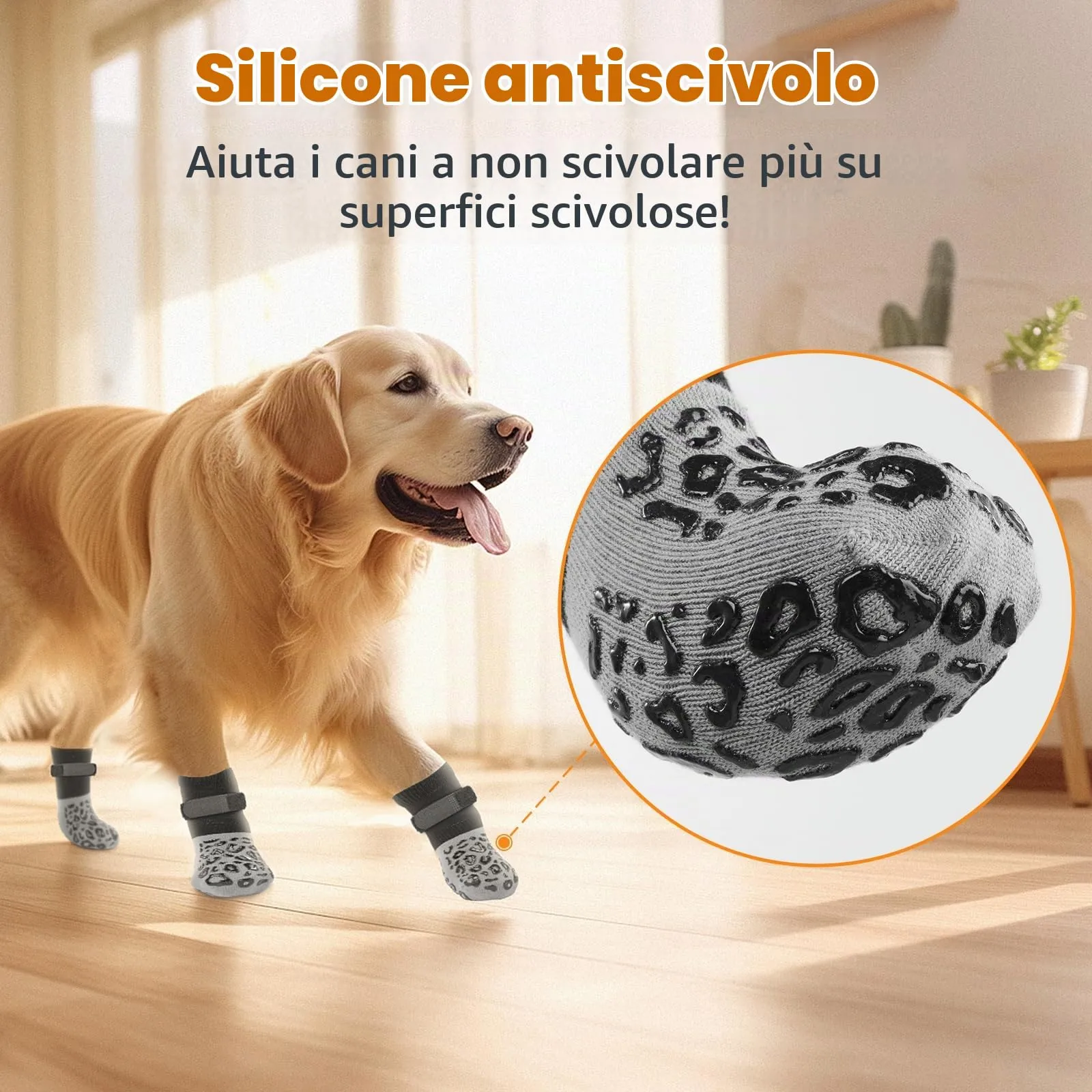 PICK FOR LIFE Calzini Antiscivolo per Cani, 2 Paia, Double Face con Cinghie Regolabili per Interni, Grigio, M - immagine 3